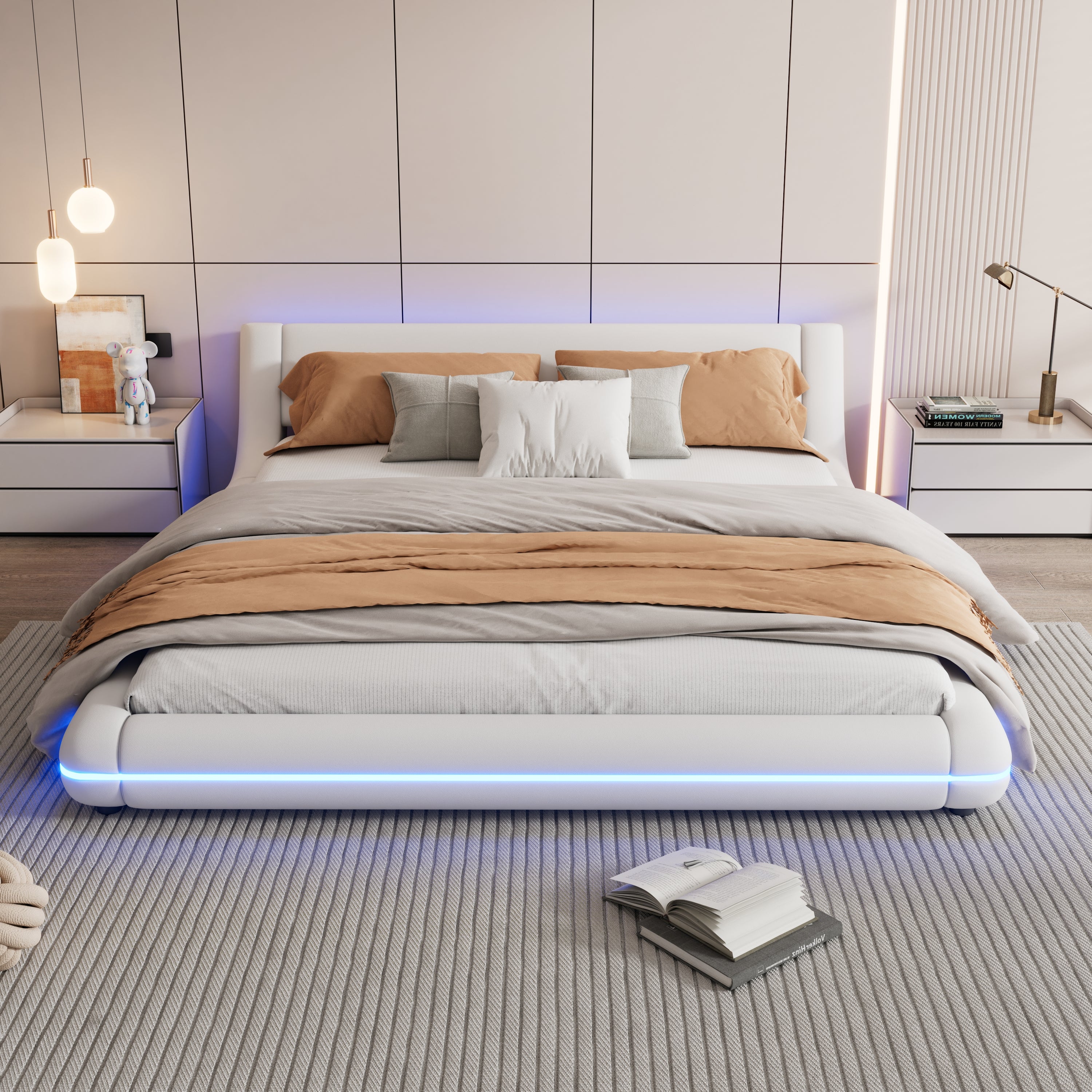 Lit électrique double - tissu gris foncé, avec matelas et contour