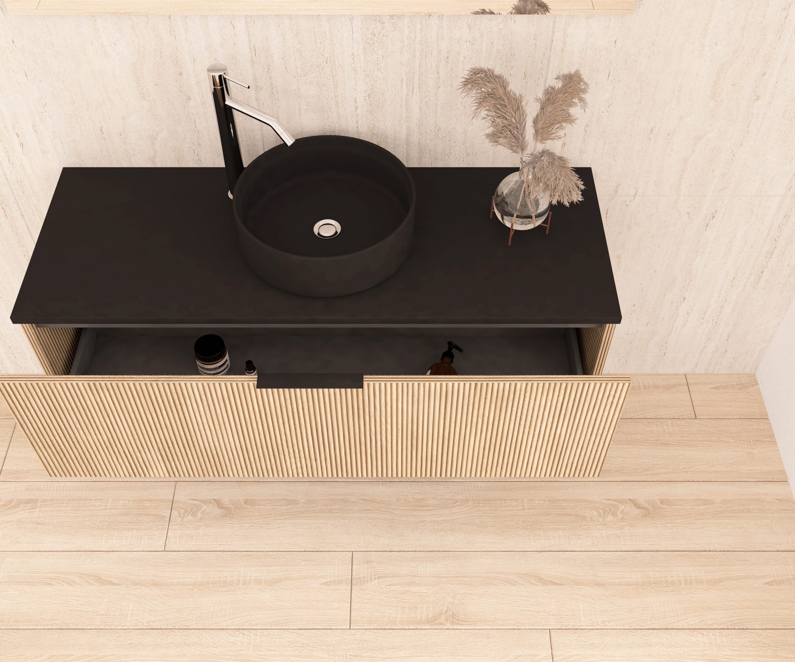 Ensemble de meubles de salle de bain Emene OPOSSÉ Noir mat 120 cm + Vasque - 3