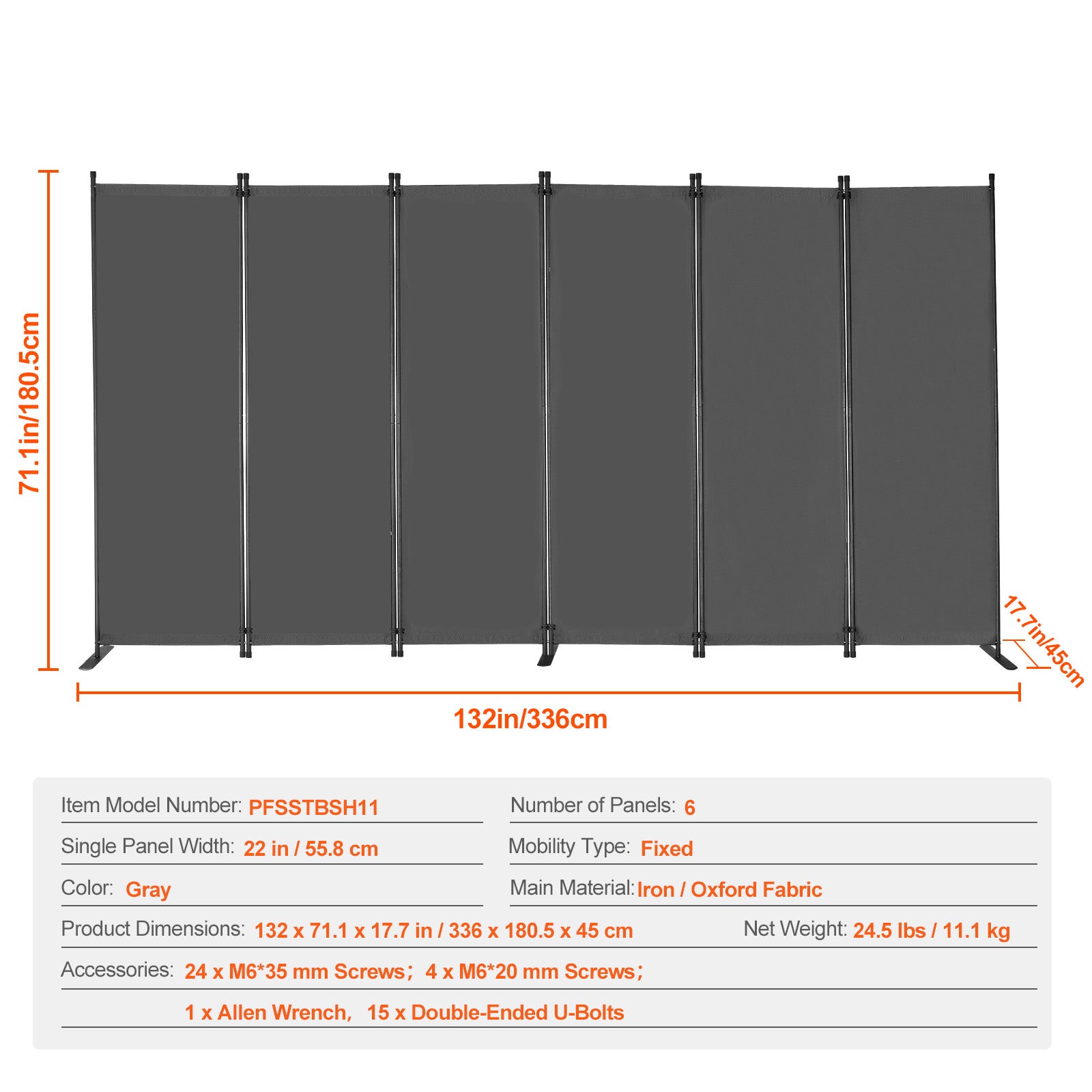 Paravent Pliable 6 Panneaux SucceBuy, Tissu Gris, Cloison de Confidentialité Portable pour Bureau et Chambre - 9
