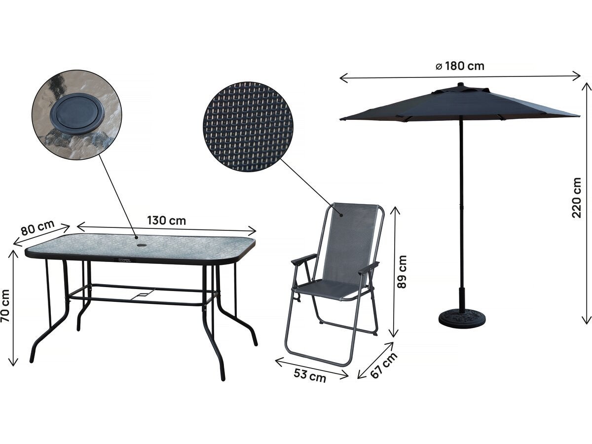 Mesa e cadeiras de jardim em metal 