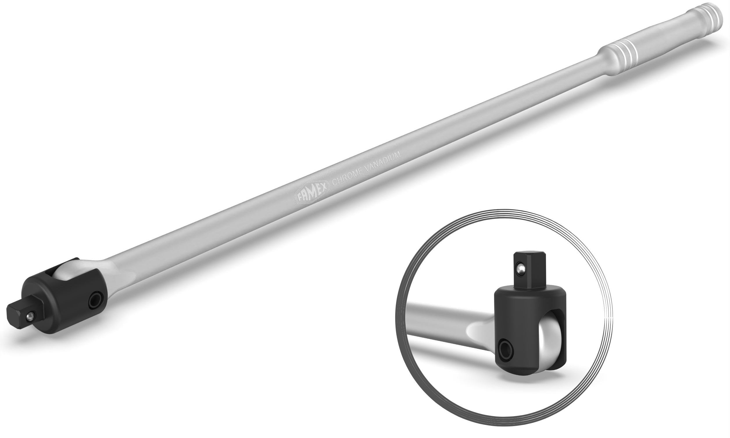 FAMEX 10672 Przegubowy uchwyt dynamometryczny 1/2" extra długi, 60 cm, do ok. 630 Nm – uchwyt przegubowy