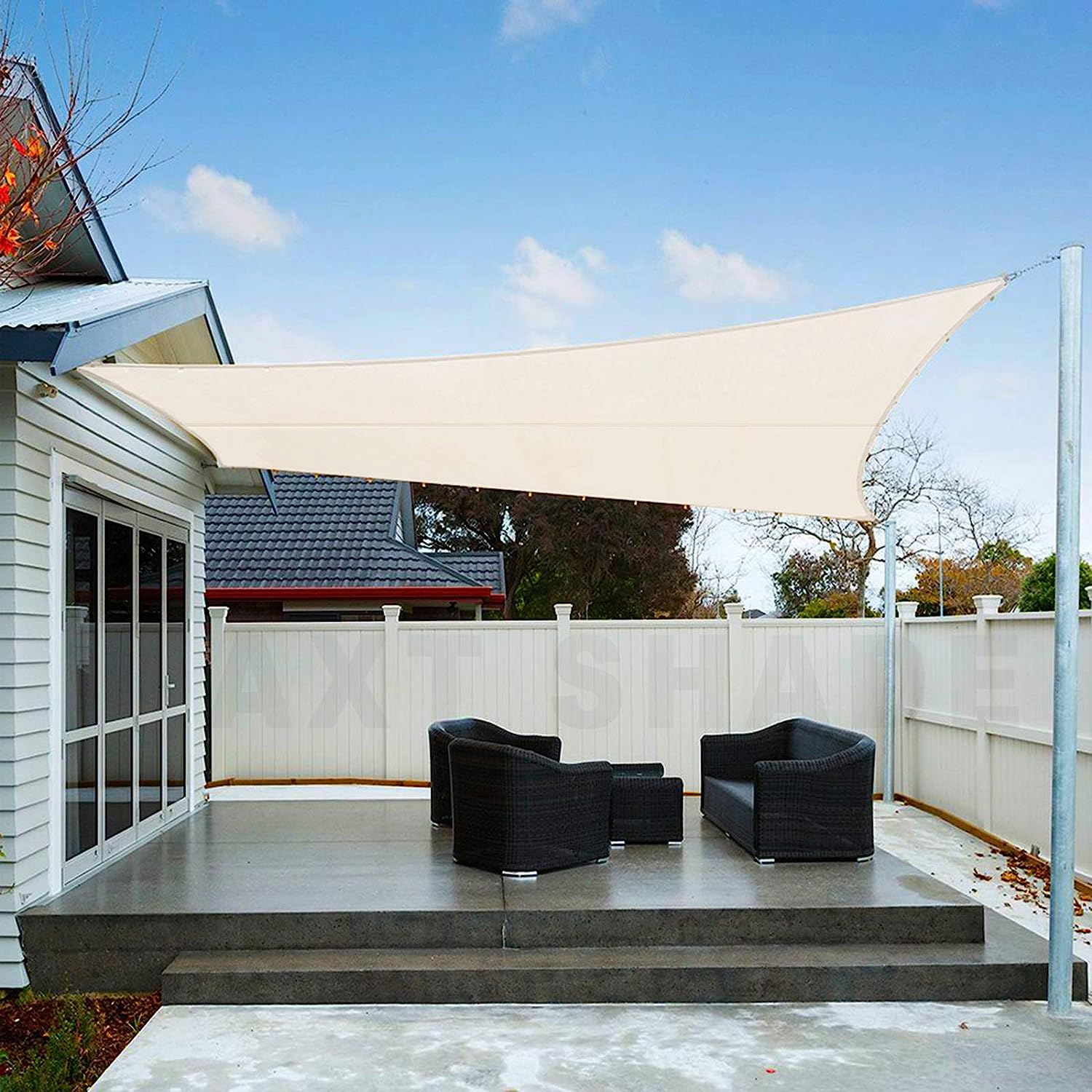 Voile d'ombrage imperméable rectangulaire 3x3,5m Protection UV pour Extérieur Terrasse Jardin Patio-Crème - 2