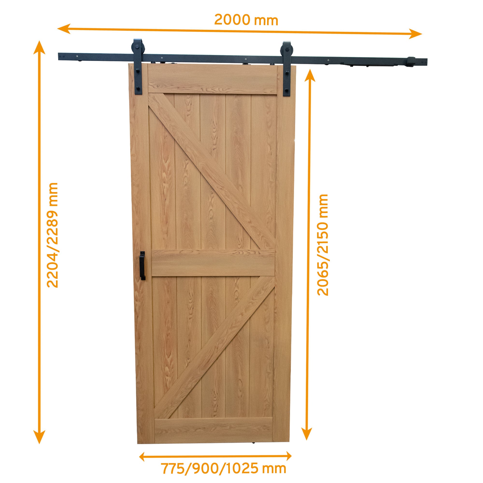 Kit porte coulissante en bois Grange oak acier MDF + rail H.215 x l.90 cm, SCHULTE, double amortisseur, porte coulissante intérieure en bois - 2