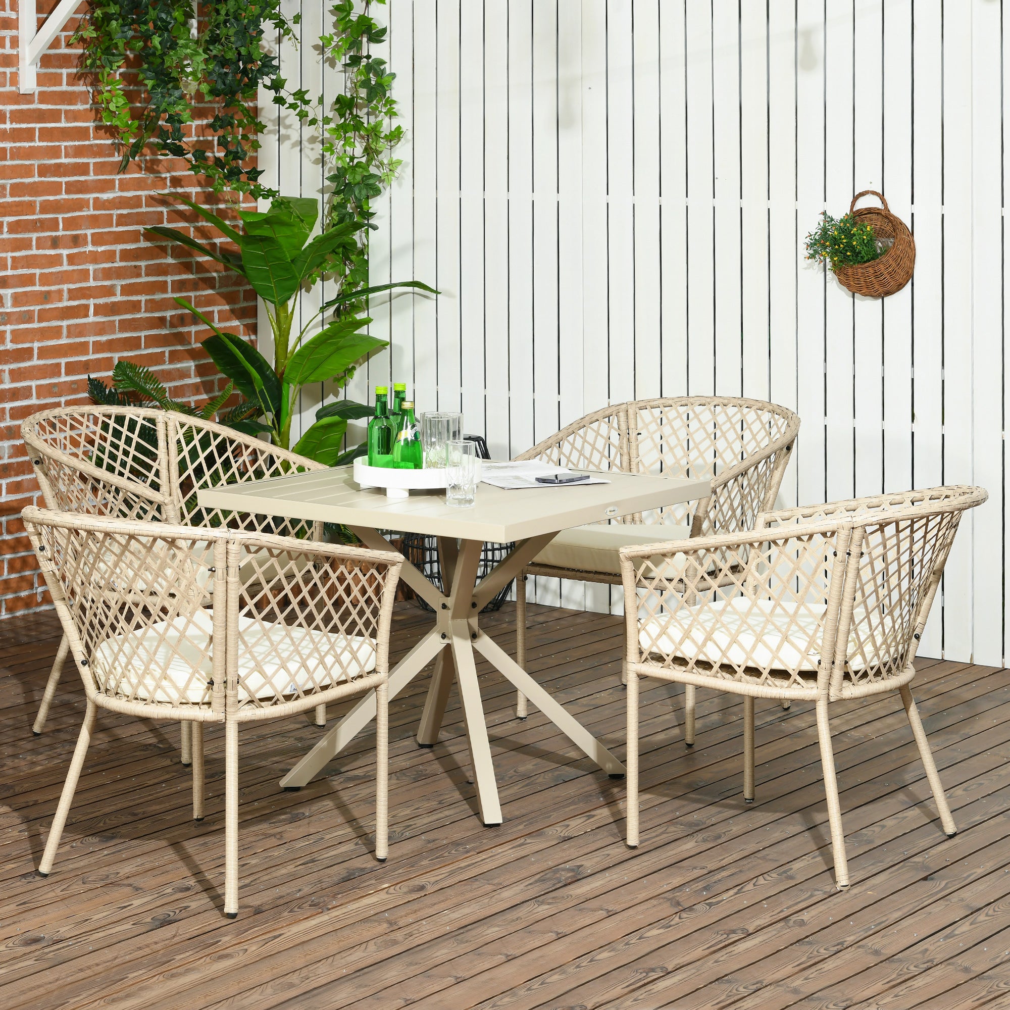 Set Giardino 5 Pezzi Outsunny - Poltrone E Tavolo In Rattan Con Cuscini, Khaki - Foto 8