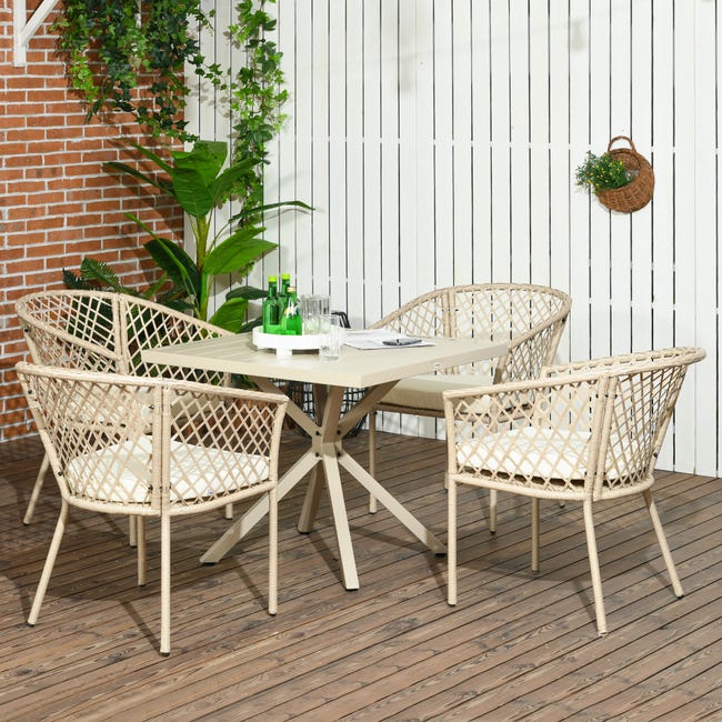 Set Giardino 5 Pezzi Outsunny - Poltrone E Tavolo In Rattan Con Cuscini, Khaki - Foto 8