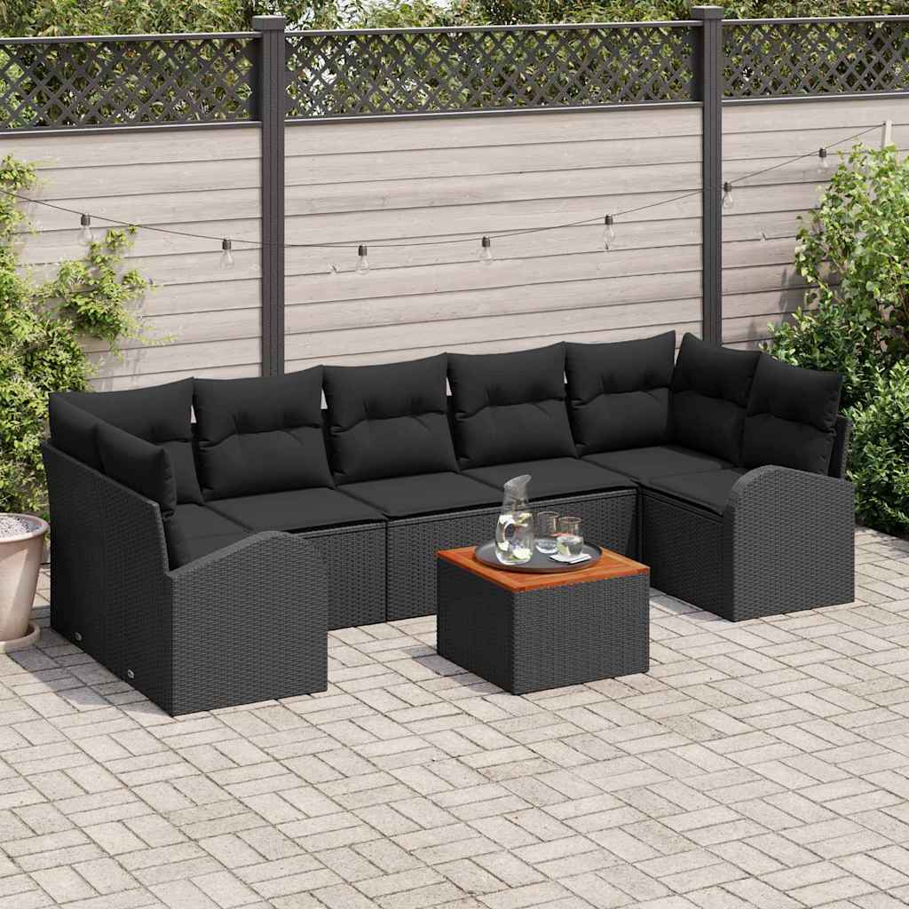 Zestaw Sof na Ogród z poduszką 8 pcs Czarny polirattan vidaXL