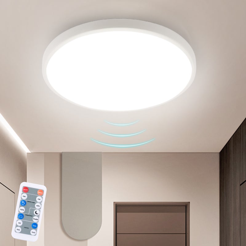 LOVHAUS Sufitowe LED do Garazu 24W z Czujnikiem Radarowym, 2400LM, Oświetlenie Sufitowe z Pilotem 4000K IP54 do Korytarza/Piwnicy/Balkonu