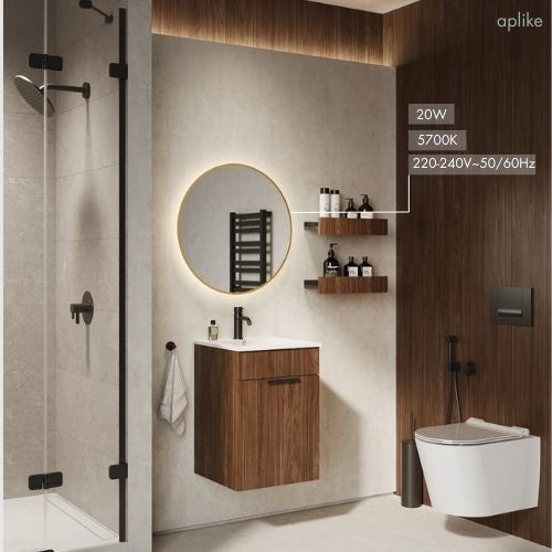 Espejo de Baño Redondo con Luz LED - Luz Blanca Fría (5700K) - Diámetro 60cm | Modelo Sidney (Dorado) - 4
