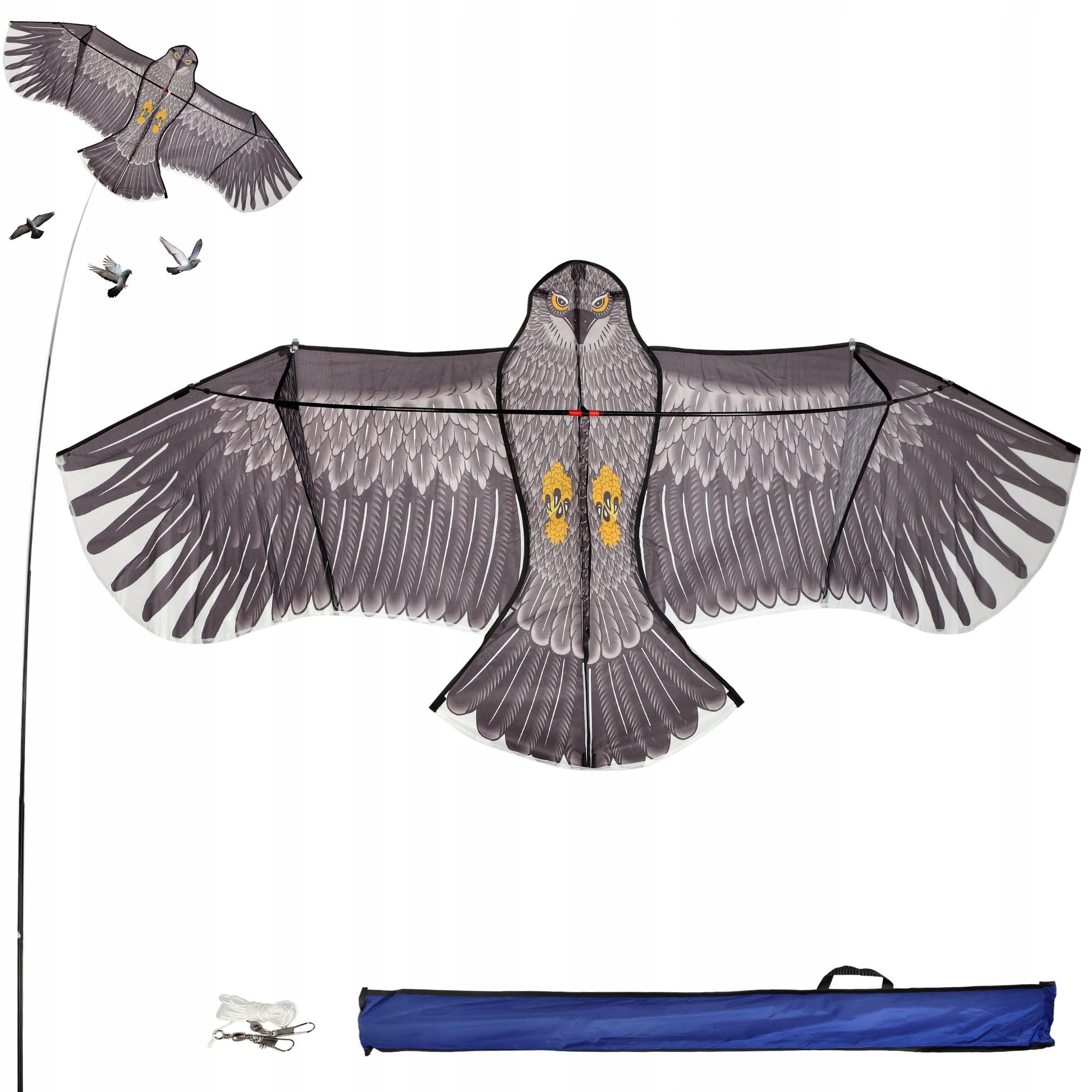 DUŻY LATAWIEC XXL ODSTRASZACZ PTAKÓW ORZEŁ JASTRZĄB LINKA 180x80cm MOCNY