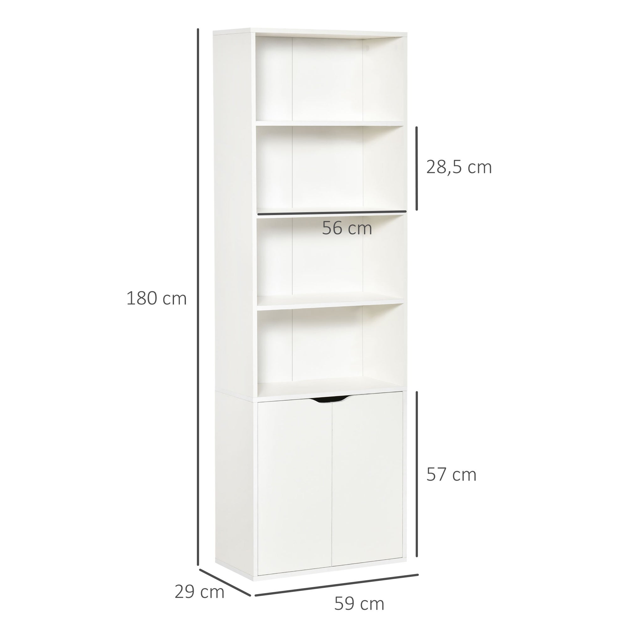 Estante para livros com 4 níveis e armário HOMCOM 59x29x180 cm branco - 3
