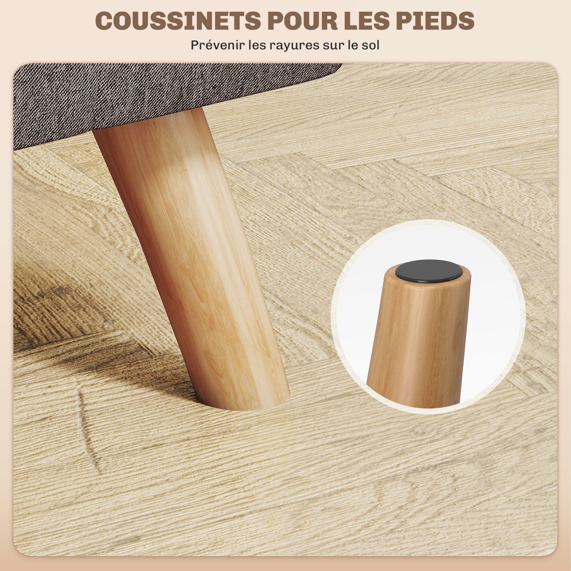 Repose pied salon - HOMCOM - siège rembourré en tissu - avec pieds en bois - pour salon chambre - 27 x 27 x 26 cm - gris - 6