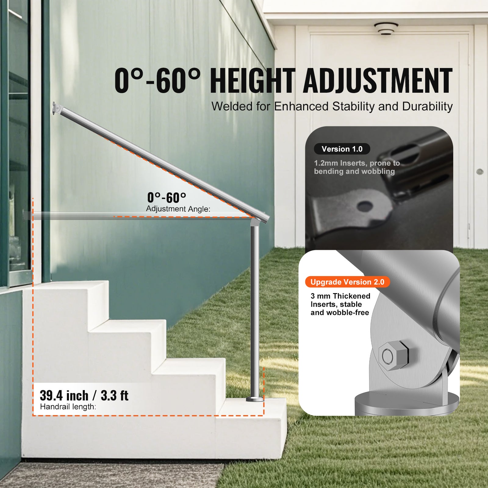 Garde-corps extérieur,VEVOR kit de garde-corps mural au sol de 39,4