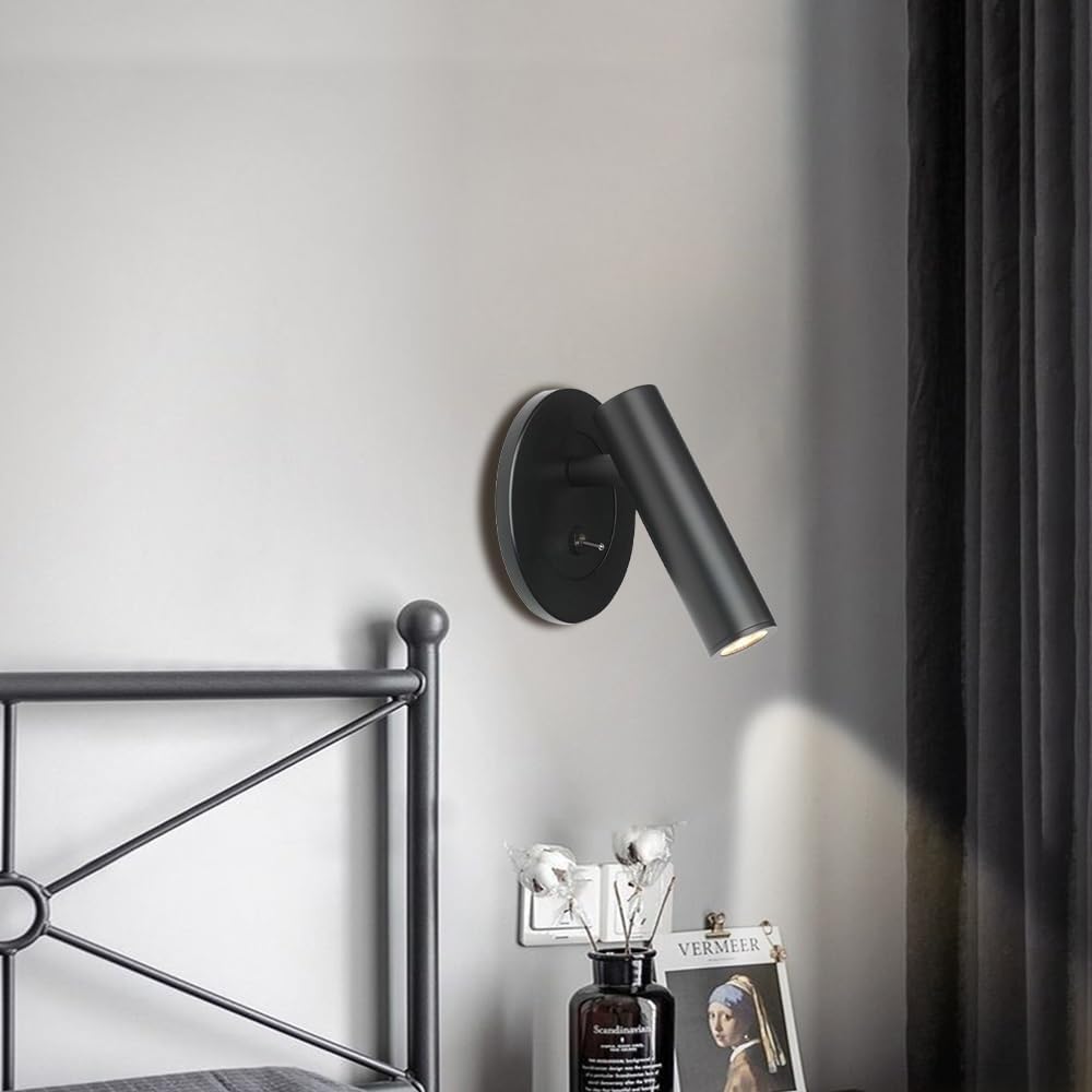 Lampe de lecture encastrée avec interrupteur, spot mural LED 3W, 3000K |Noir, Éclairage d'accentuation for tableau, tête de lit, éclairage mural for c - 6