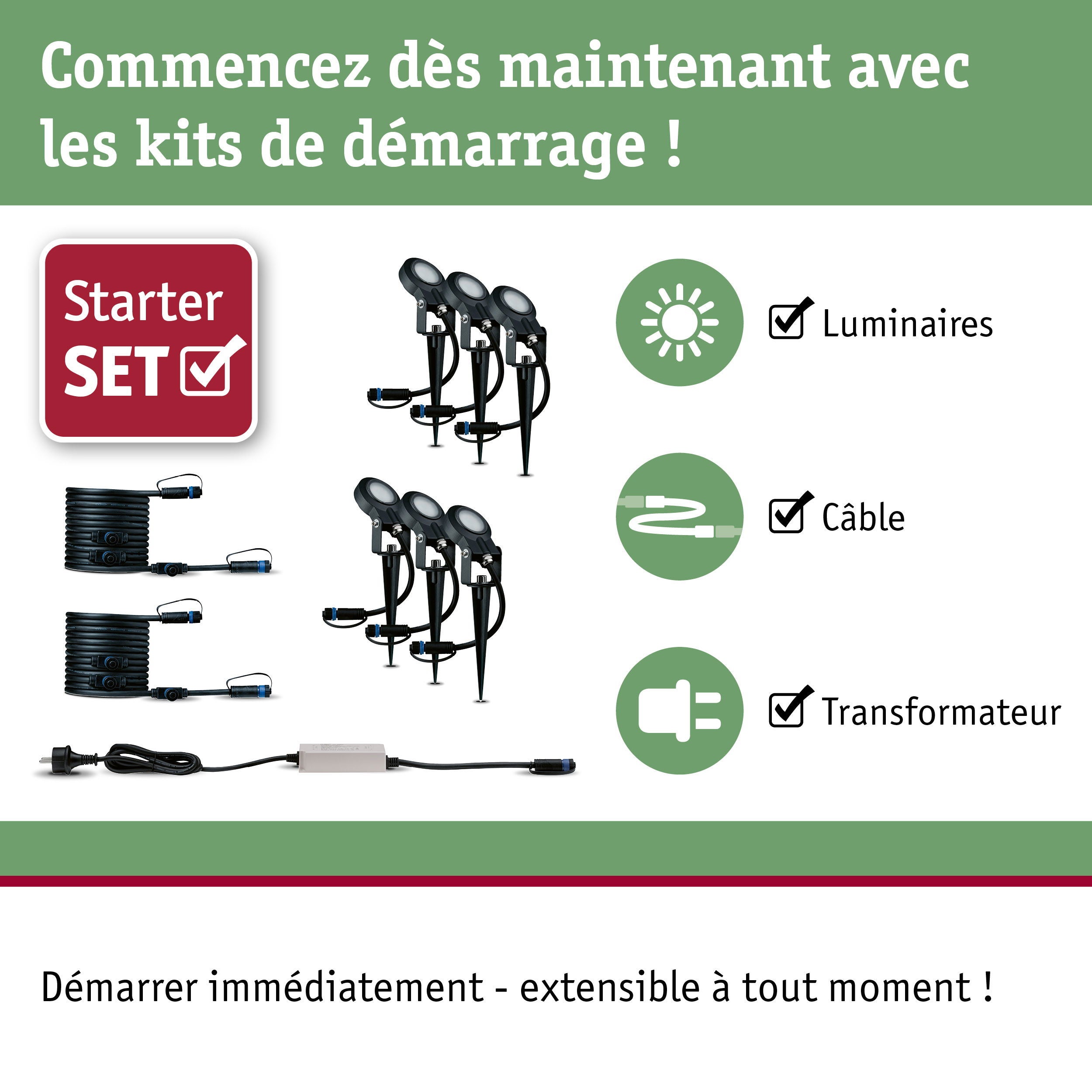 Kit Plug & Shine Projecteur de jardin LED Sting Kit de 6 IP67 rond 52mm 3000K 6x6,4W 6x270lm 230/24V Anthracite Aluminium - 5