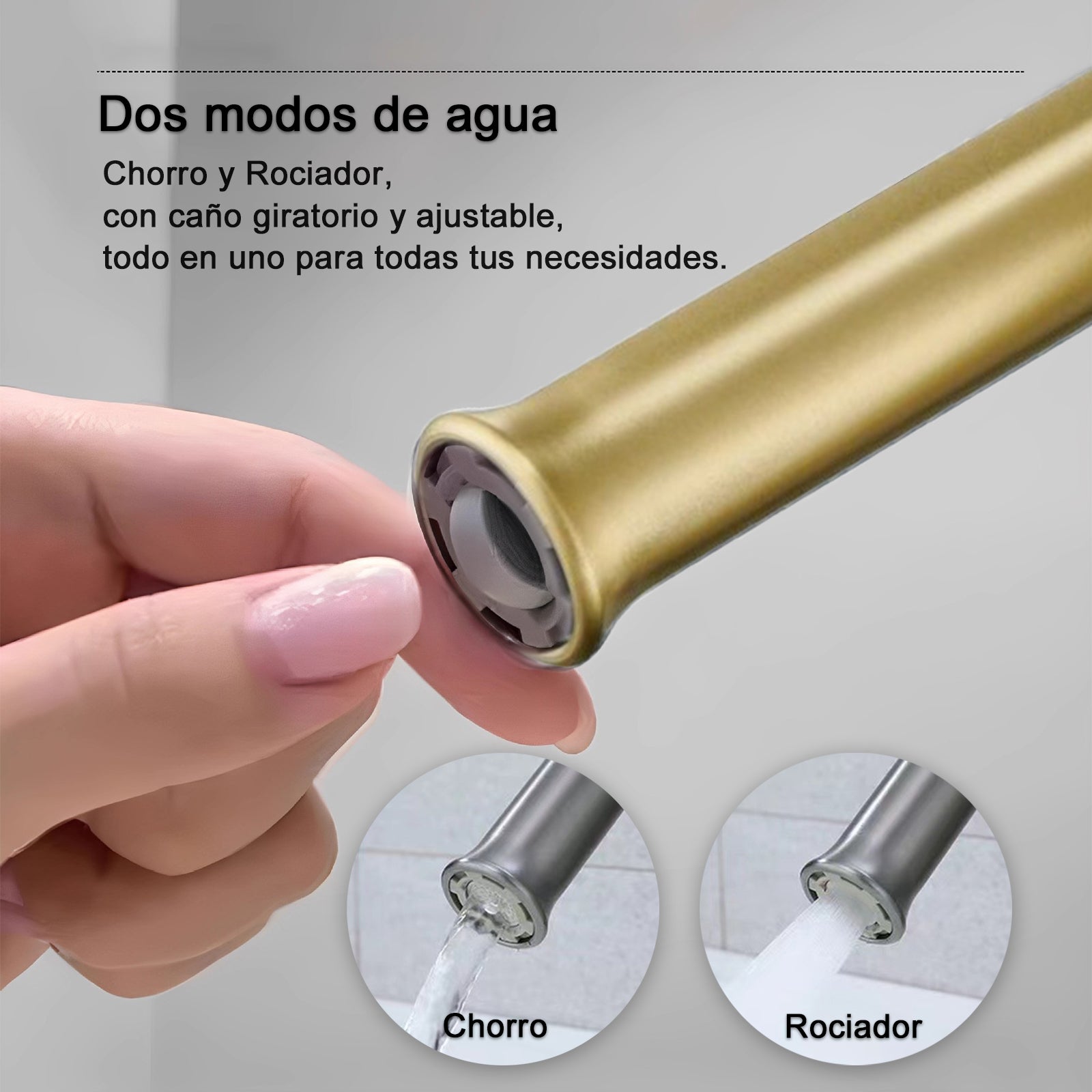 VICTOVA Grifo de lavabo monomando giratorio con altura ajustable de acero inoxidable dorado cepillado - 4