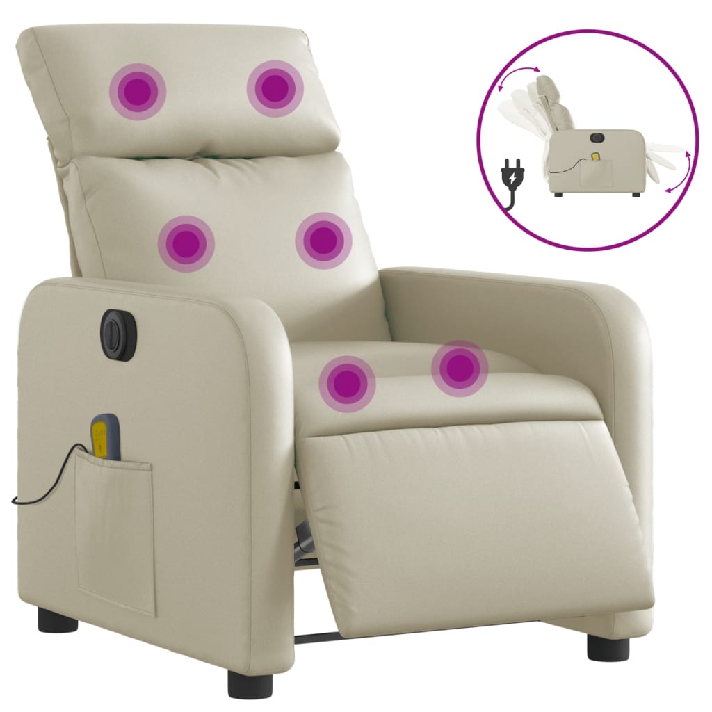Sillón de salón   silla   sillón de masaje reclinable eléctrico cuero sintético crema cfw986152