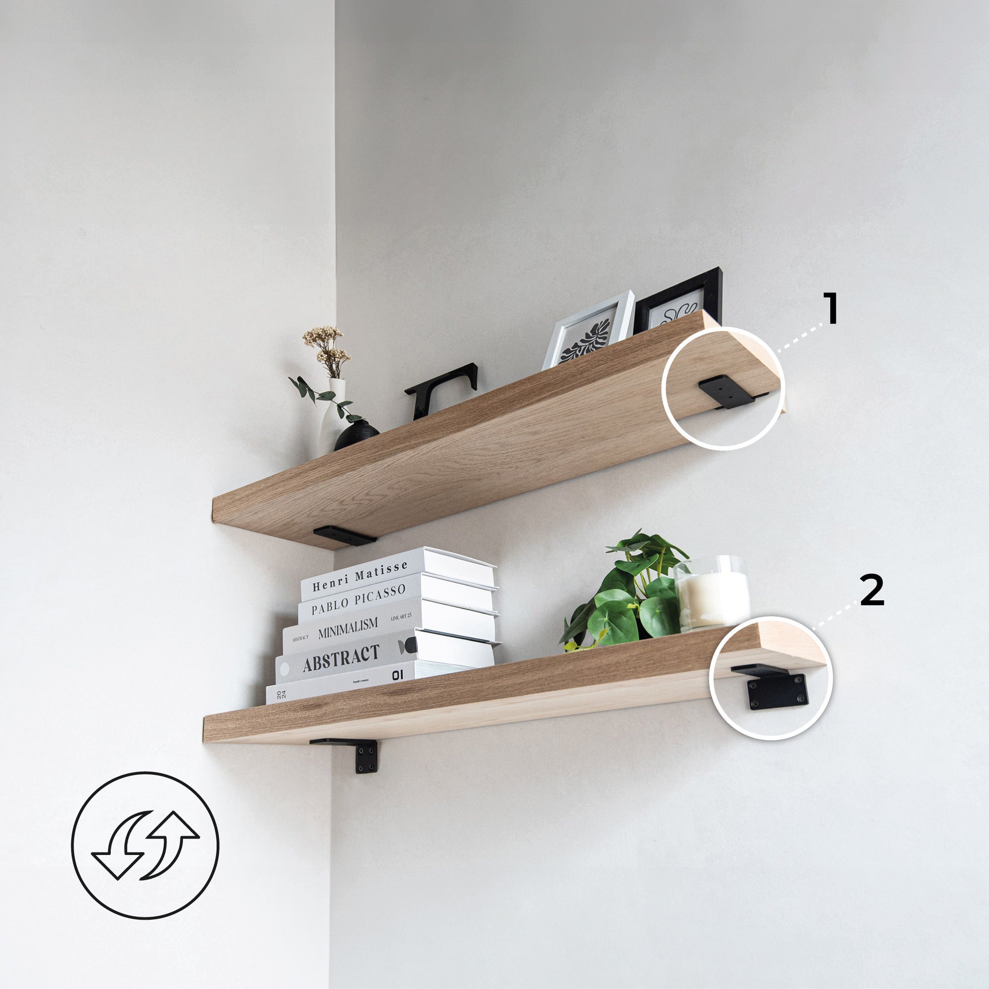 Pack 6 Équerres métalliques 15 cm pour étagères | Support résistant 70 kg | Design industriel noir | Fixation cachée, installation facile - 5