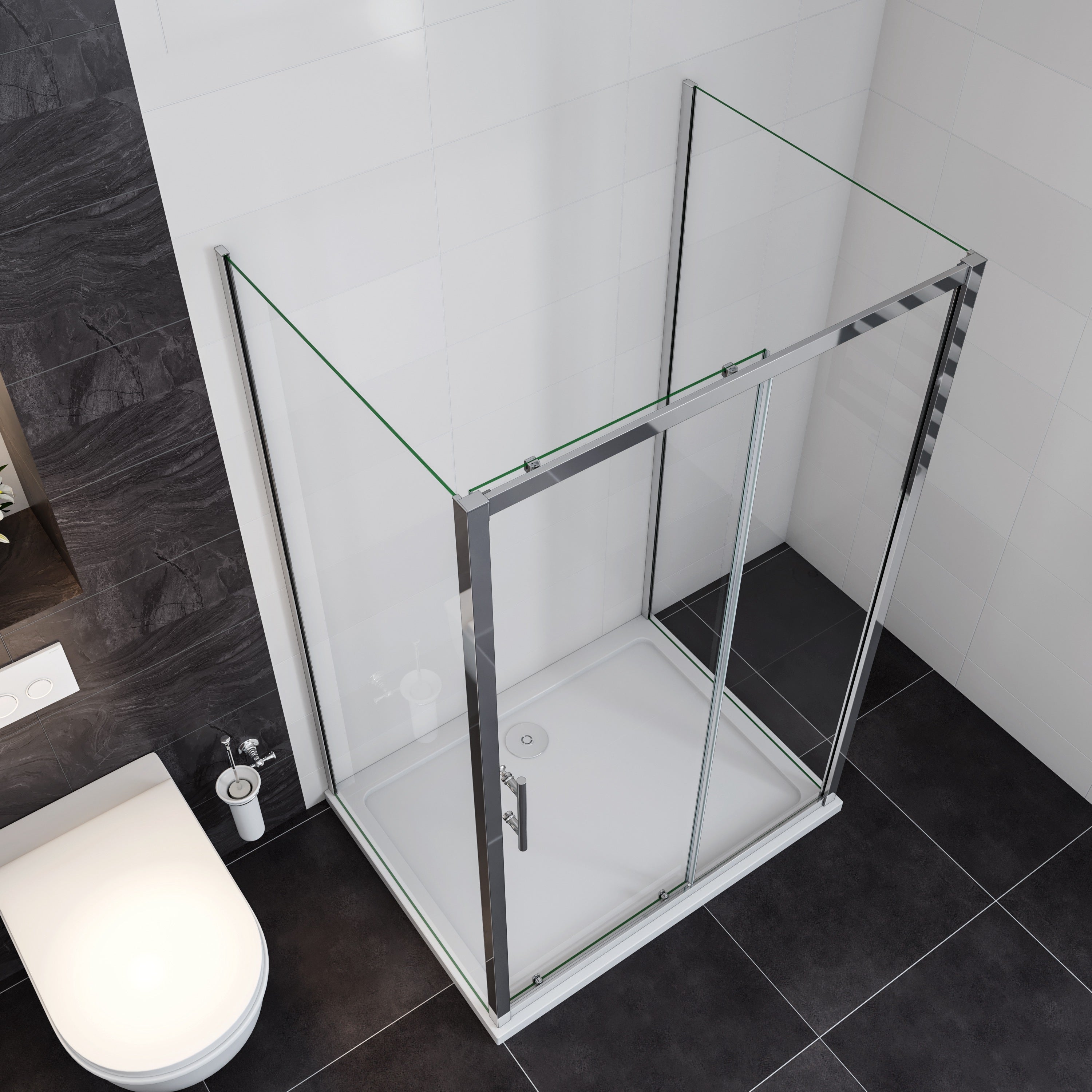 185 cm Box Doccia a Tre Lati Porta Scorrevole con Due Pareti Laterali 76x160x76 cm Vetro Temperato Trasparente 5 mm Profilo Cromato Lucido - 4