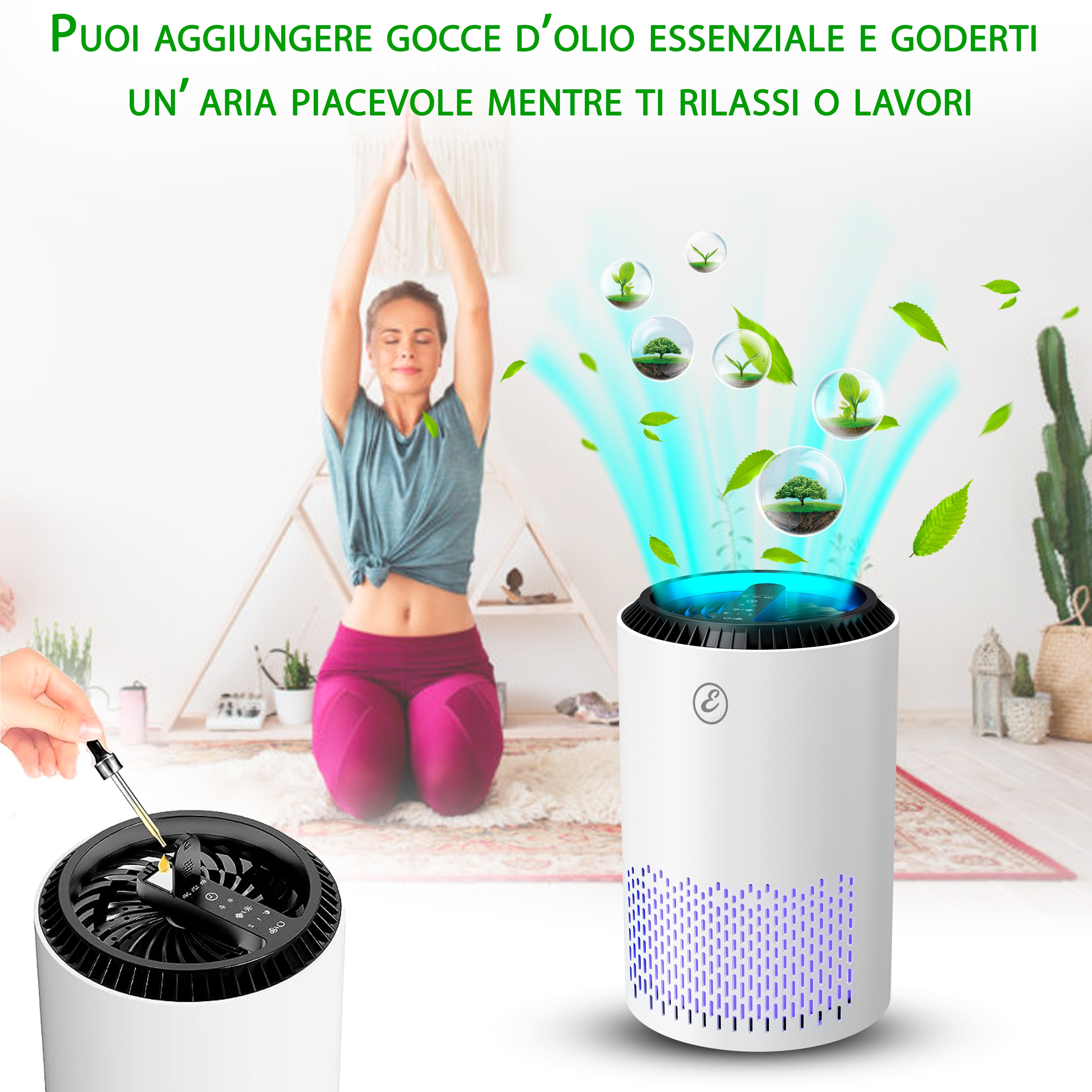 Purificatore Aria Portatile Air Purifier Filtro Hepa H13 22 Watt Elimina Odori Pollini Polvere Con Timer Camera Letto Soggiorno Bagno Ufficio 20 Mq - 3