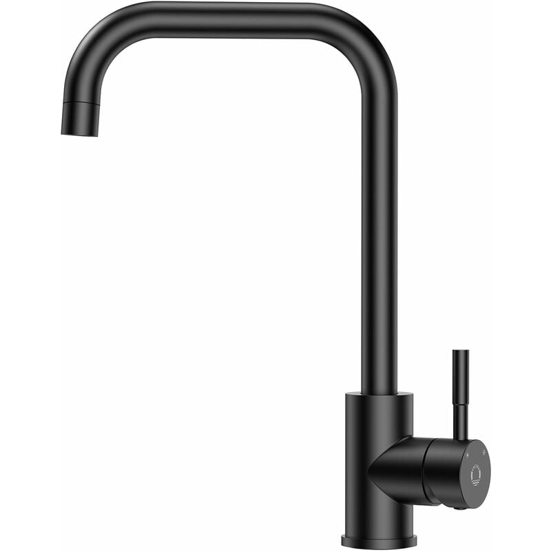 Czarny kran kuchenny ze stali nierdzewnej z wysoką wylewką, bateria kuchenna obracana o 360° z dostępną zimną i ciepłą wodą