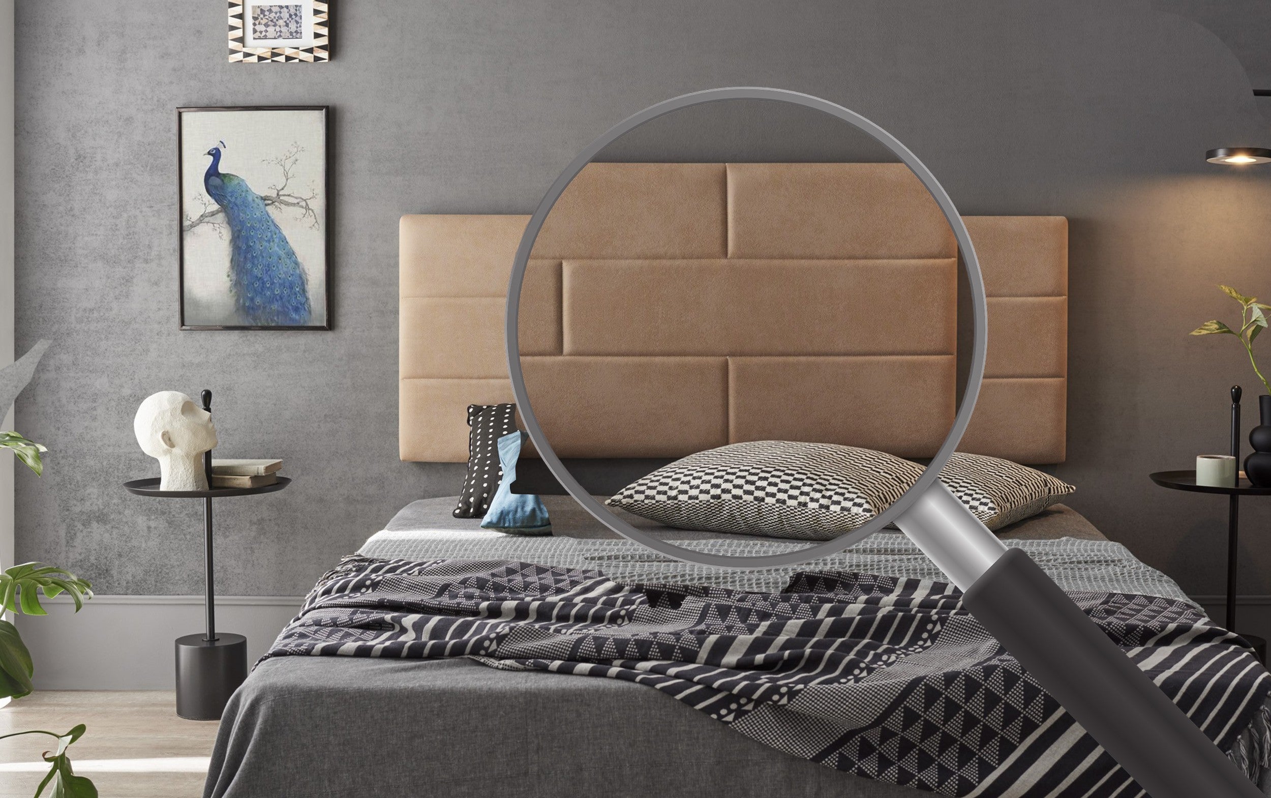 Testiera del letto 150 murali mattoni antimanchas tessuto 152x57x5cm cammello claro - 4