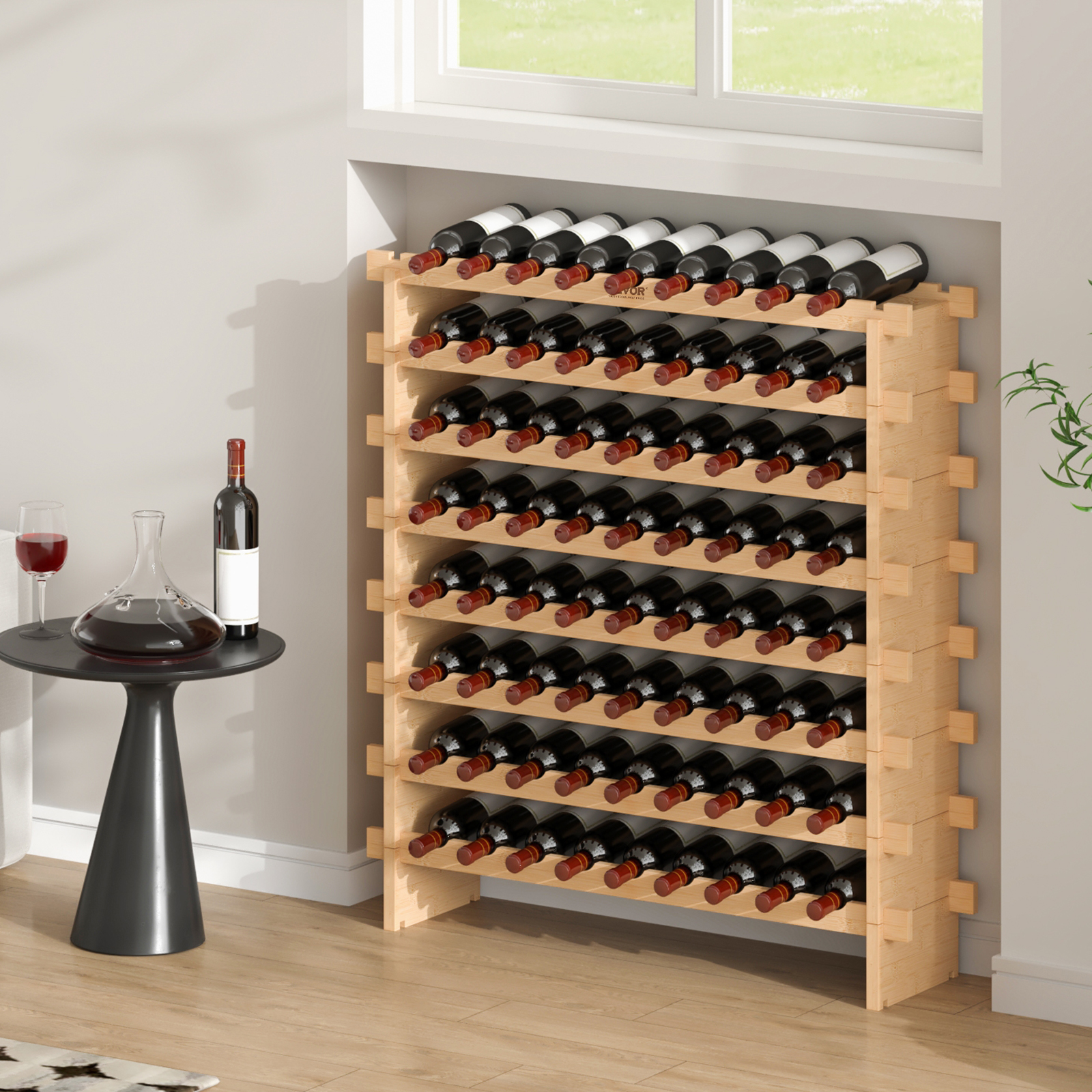 Etagere a Bouteilles Modulable VEVOR 72 Bouteilles 8 Niveaux Casier a Vin Empilable Porte-Bouteilles en Naturel 85x25x102,5cm Rangement - 7