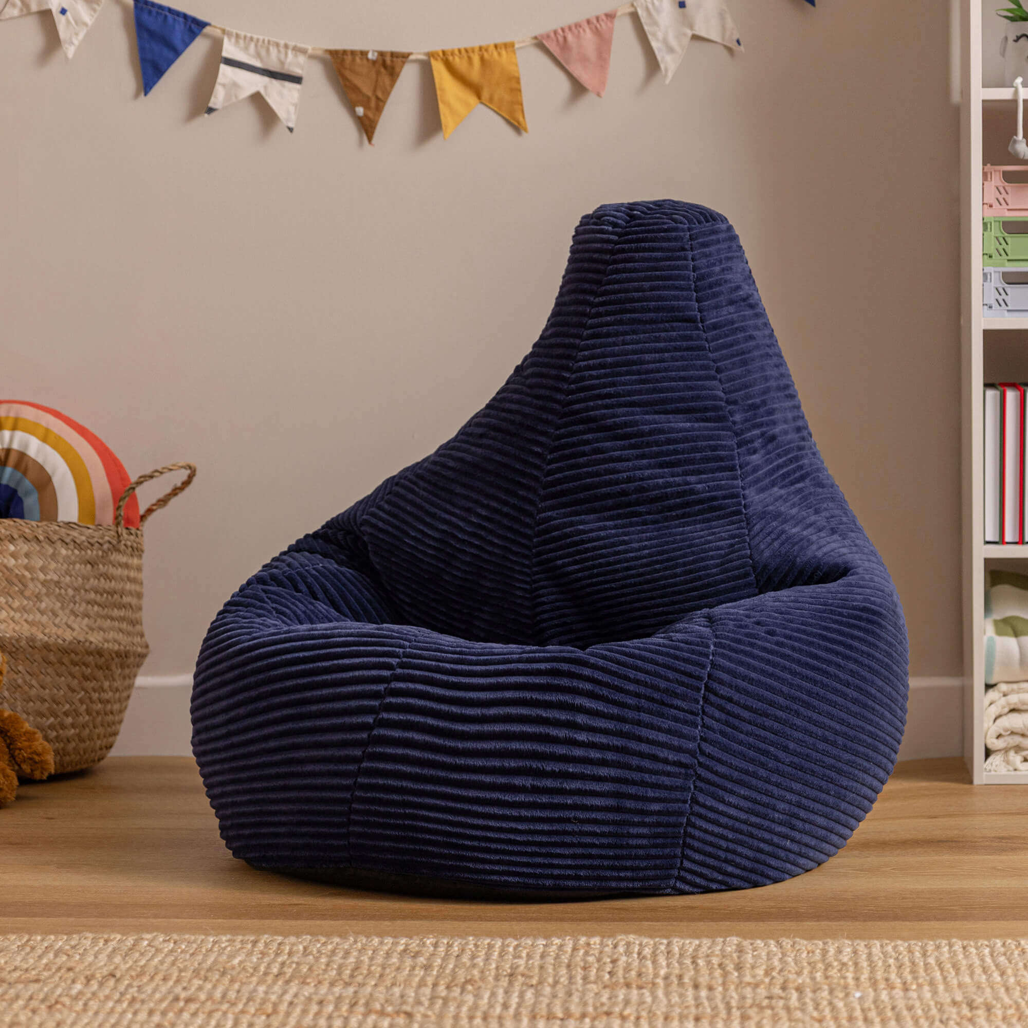 Lot de 2 poufs poire enfant Icon à dossier haut velours côtelé bleu marine, 65x65cm, Made in Allemagne, Oeko-Tex® - 3