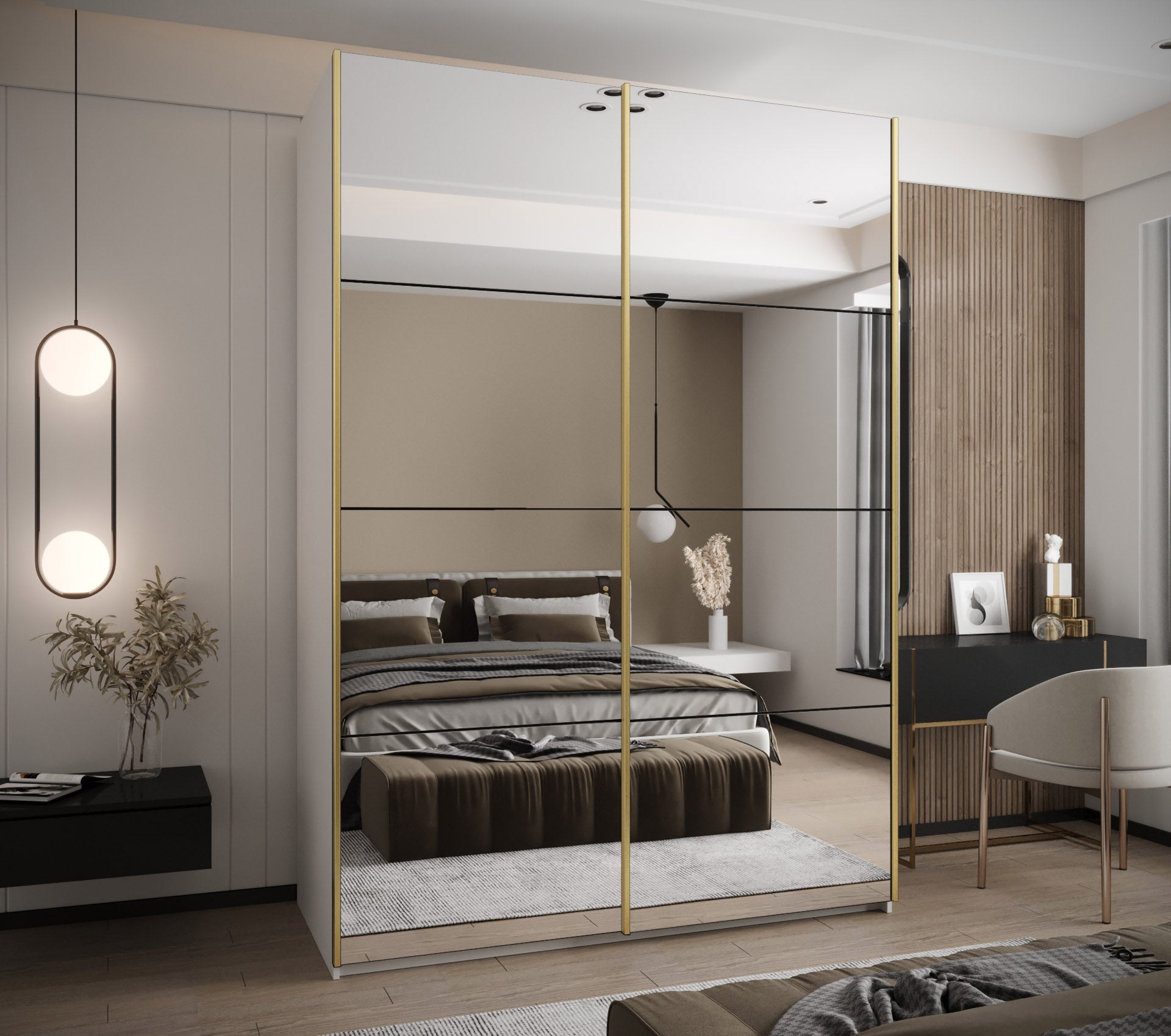 Szafa przesuwna wysoka Lux 2 180 x 64 x 245,5 cm biały + czarny + u. złoty - Abiks Meble - 2