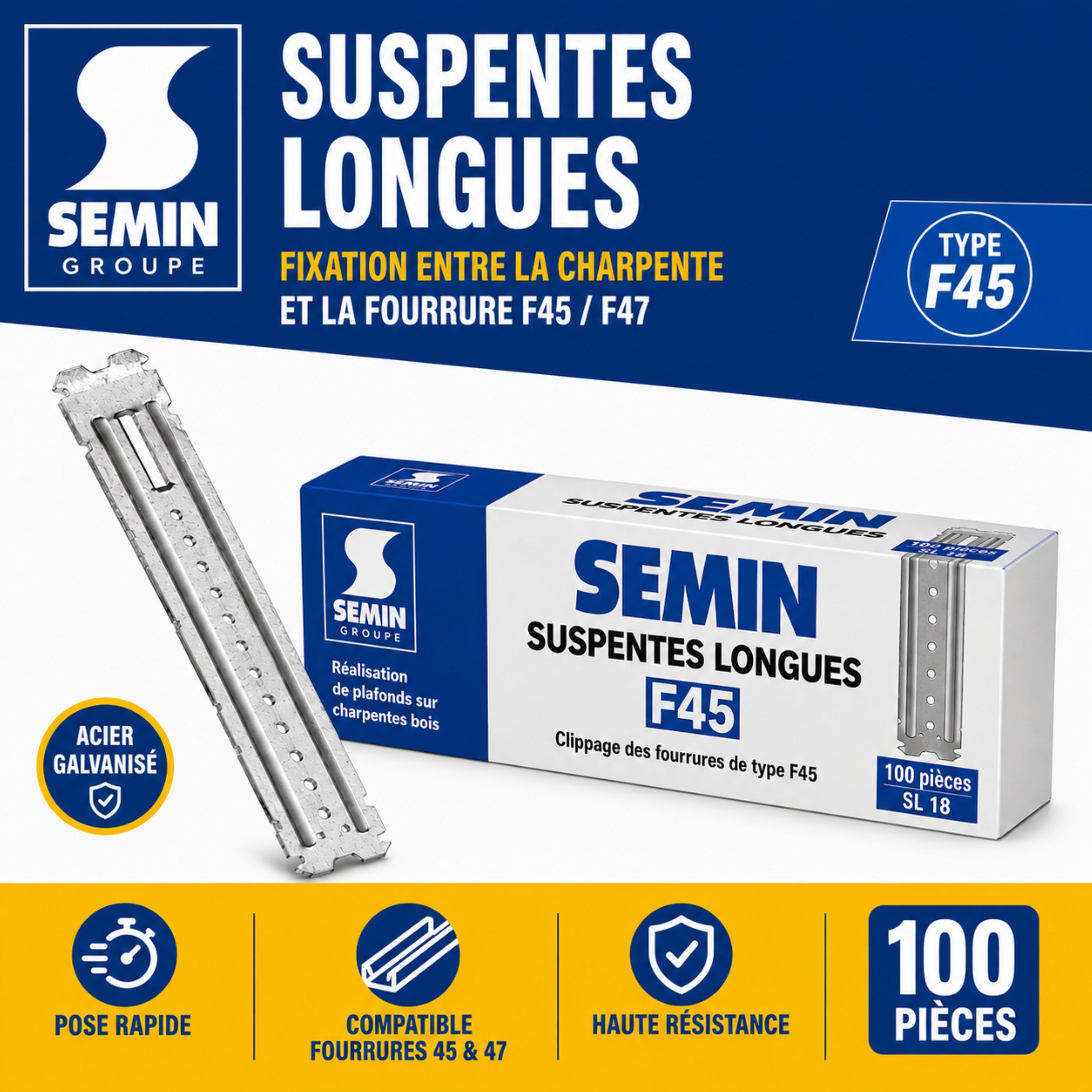 Suspentes Longues 170 mm F45 Semin, Boite de 100 - 2