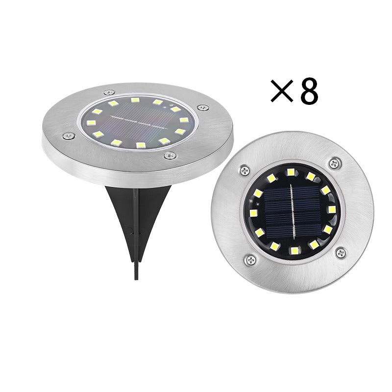 Zestaw 8 podziemnych lamp solarnych 12-LED, ciepłe światło ze stali nierdzewnej do ogrodu, tarasu, podwórka, dekoracyjne oświetlenie gruntu i trawnika
