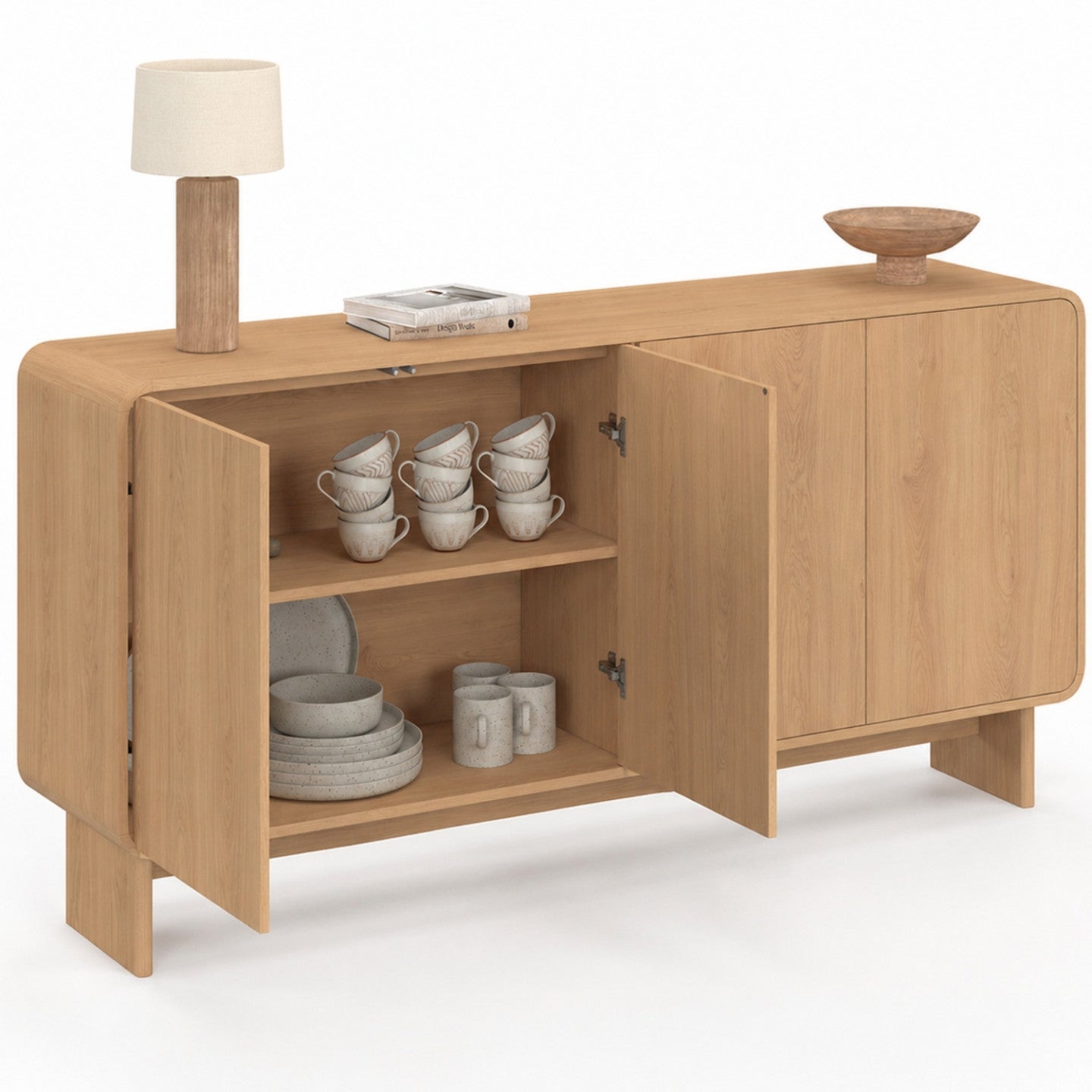 Buffet 160 cm CAPUCINE XXL 4 portes façon hêtre design arrondi - 4