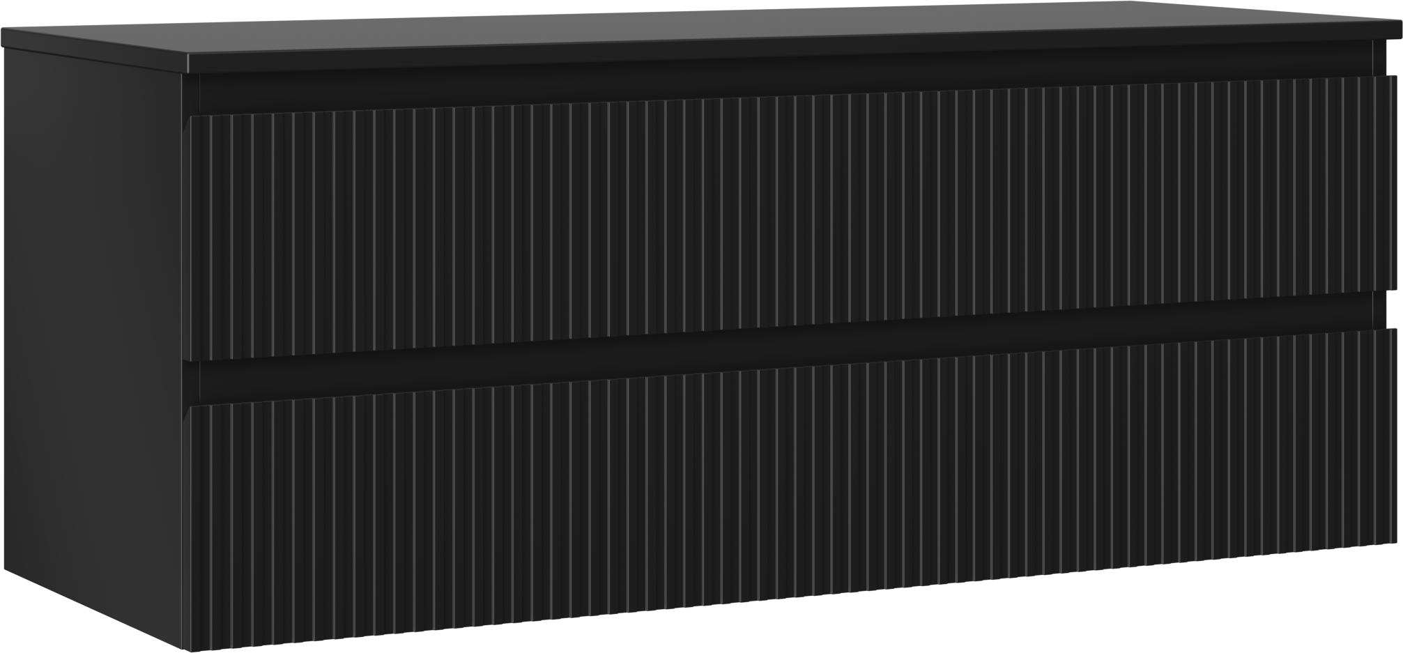 Mexen Rivel szafka łazienkowa podumywalkowa 120 cm z blatem, 2 szuflady, ryflowana , czarna mat - 91A20-12047-2-BFFC71