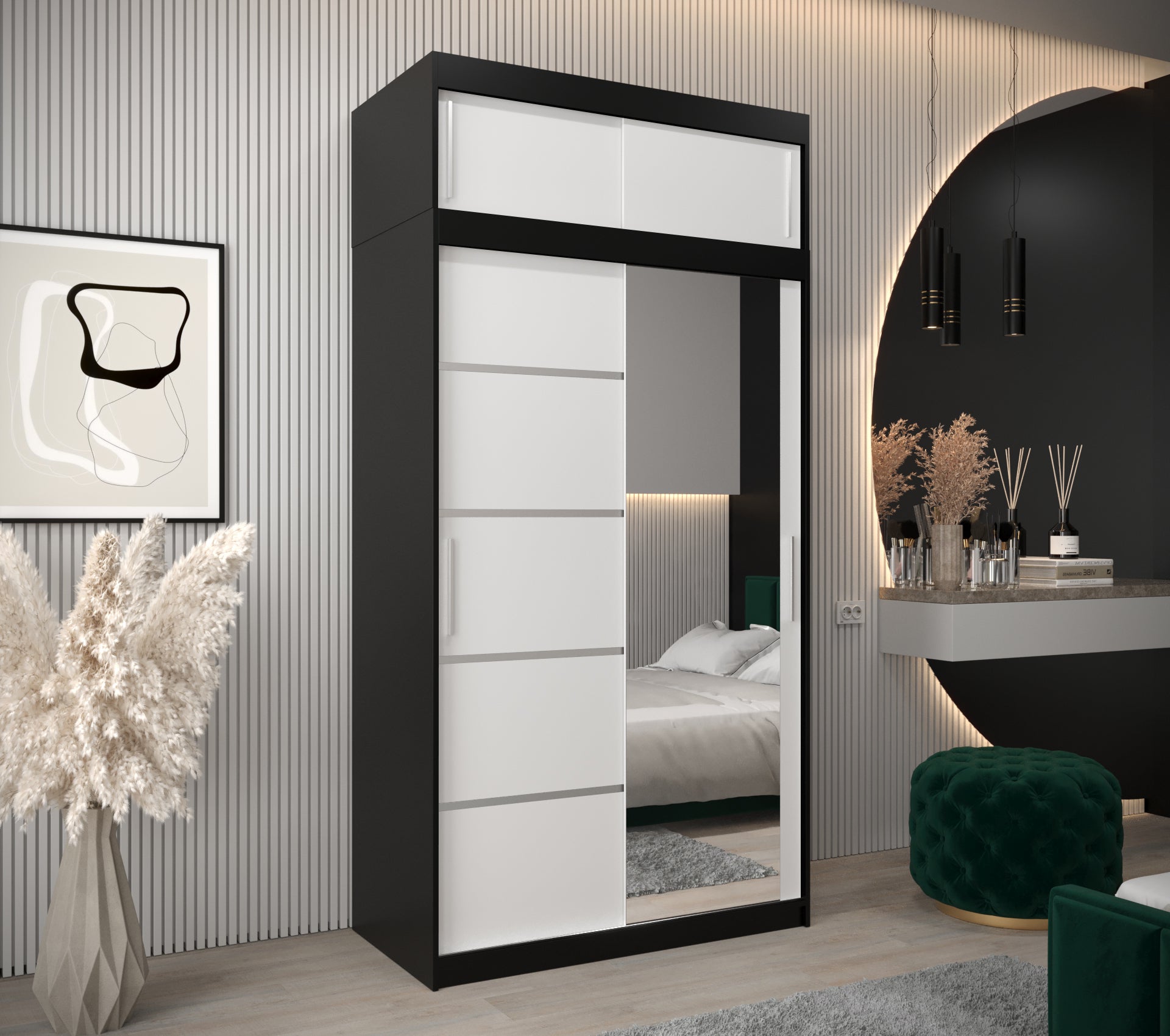 Szafa przesuwna z nadstawką garderoba Verona 2 120 x 62 x 240 cm Czarny + Biały - Abiks Meble