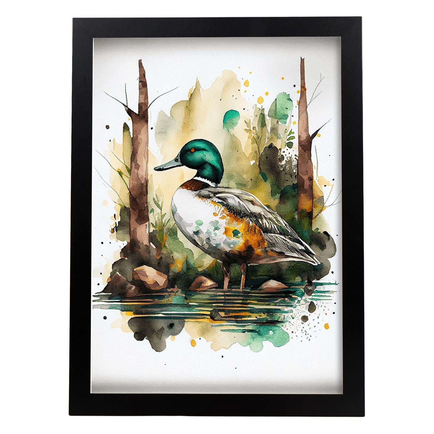 Nacnic poster de pato en estilo acuarela ilustraciones a todo color de animales salvajes en la naturaleza diseño moderno y a3 con marco negro
