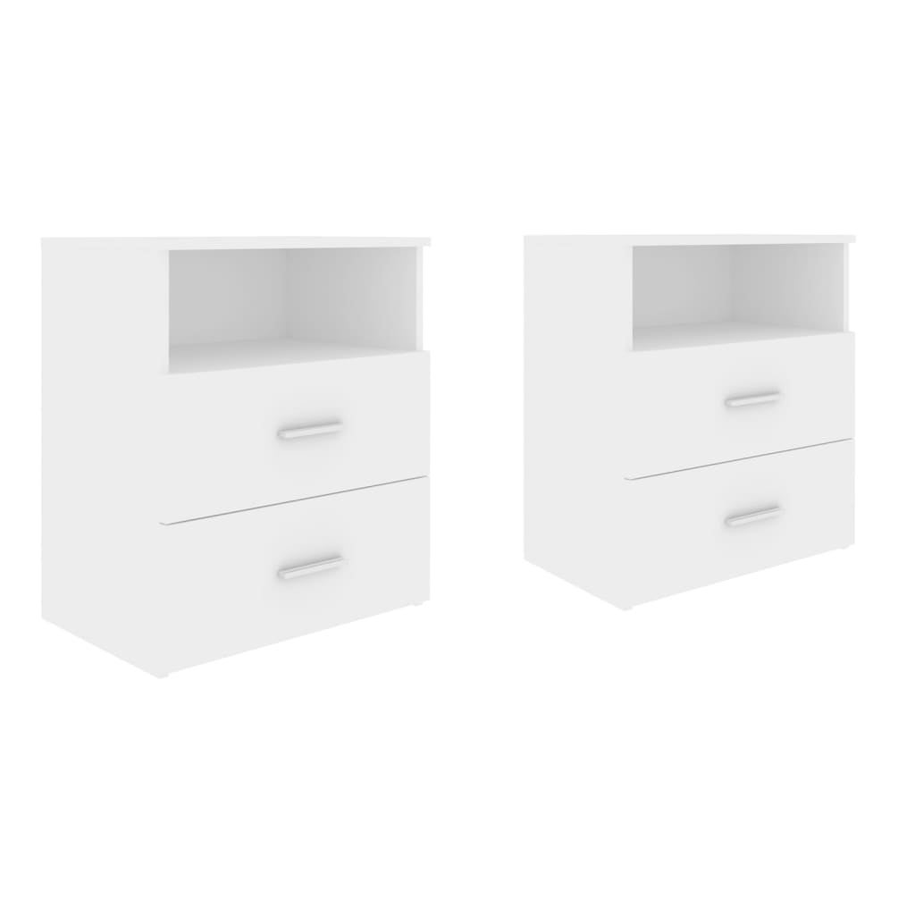 Comodini Moderni Set Di 2 - Con Cassetti E Vano Aperto, Colore Bianco