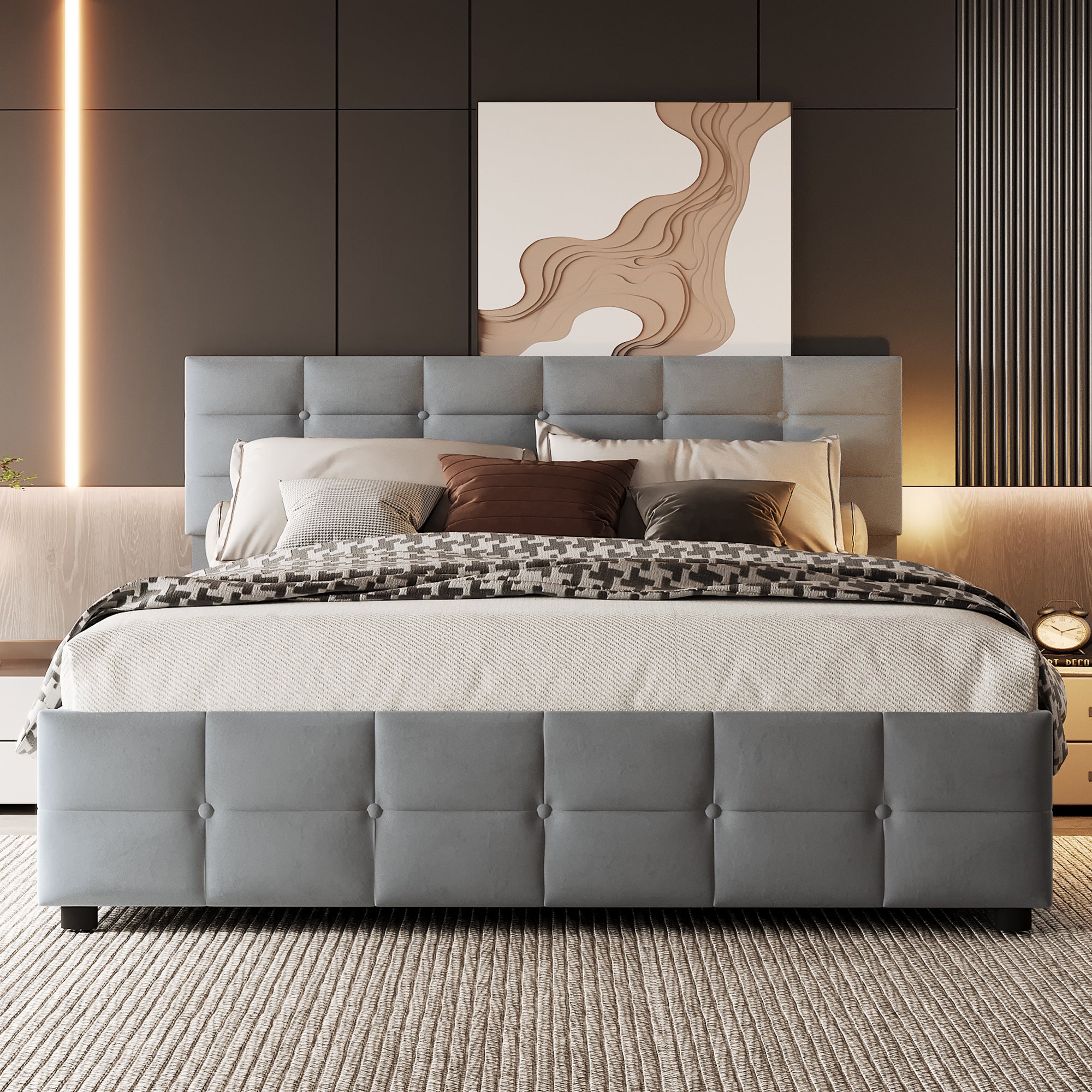 Łóżko 180x200cm z weluru - z stelażem na listwy - Szare