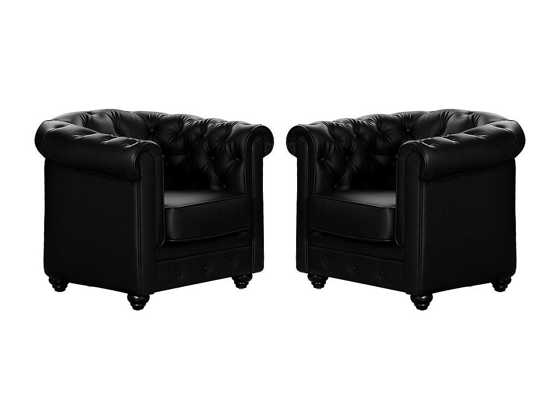 Lot de 2 Fauteuils CHESTERFIELD - Simili Noir - 2