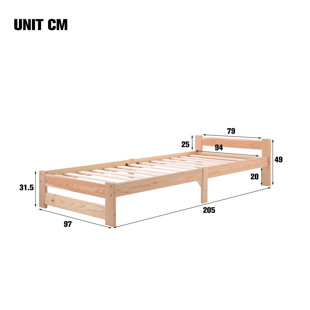 Lit adulte 200x90 cm lit en bois massif Lit futon Lit en avec tête de lit et sommier à lattes Naturel - 2