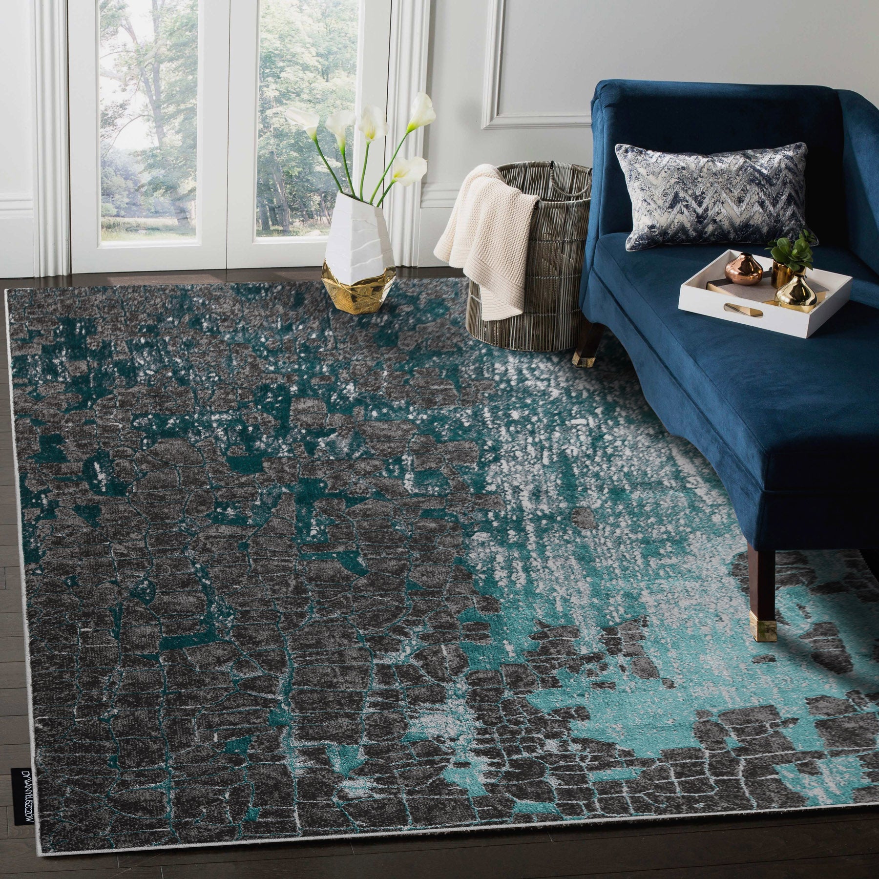 Dywan DE LUXE nowoczesny 2079 Vintage przecierany - Strukturalny zielony / antracyt 180x270 cm - 5