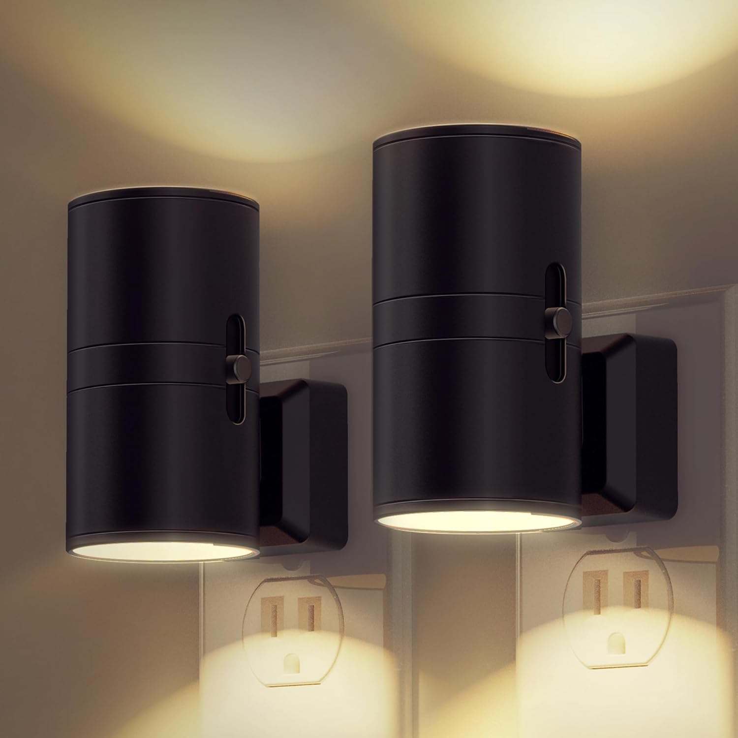 Wtykowa lampka nocna LED – nowoczesna lampka nocna ścienna – czujnik zmierzchu i świtu – regulowana jasność – opakowanie 2 szt.