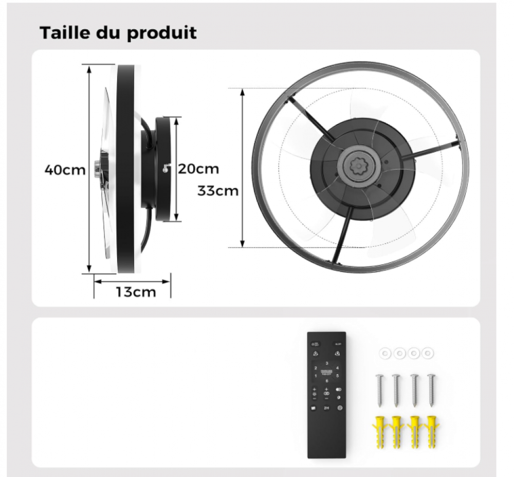 Ventilador de teto com luminária 40cm, controle remoto e controle por APP, 3 temperaturas de cor, 6 velocidades e vento reversível, silencioso, in - 2