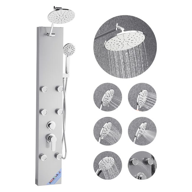 Colonne De Douche VEVOR En Acier Inox Brossé, Pommeau Effet Pluie Panneau Mural Robinet 5 Fonctions 96465937 Colonne De Douche VEVOR En Acier Inox Brossé, Pommeau Effet Pluie Panneau Mural Robinet 5 Fonctions 96465937