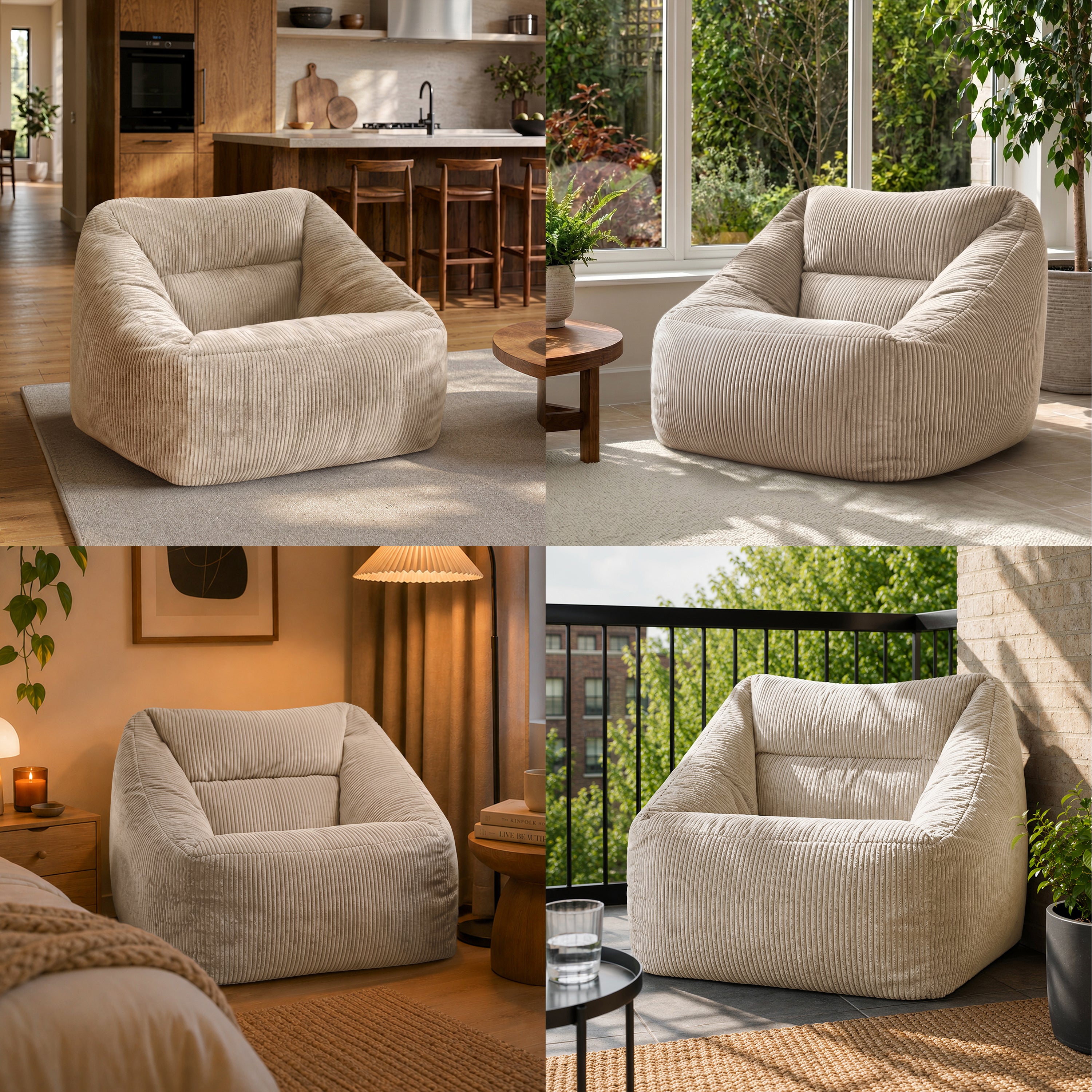 Pouf poltrona Icon in velluto a coste beige, soggiorno, camera da letto, 97x84cm Oeko-Tex® - 9