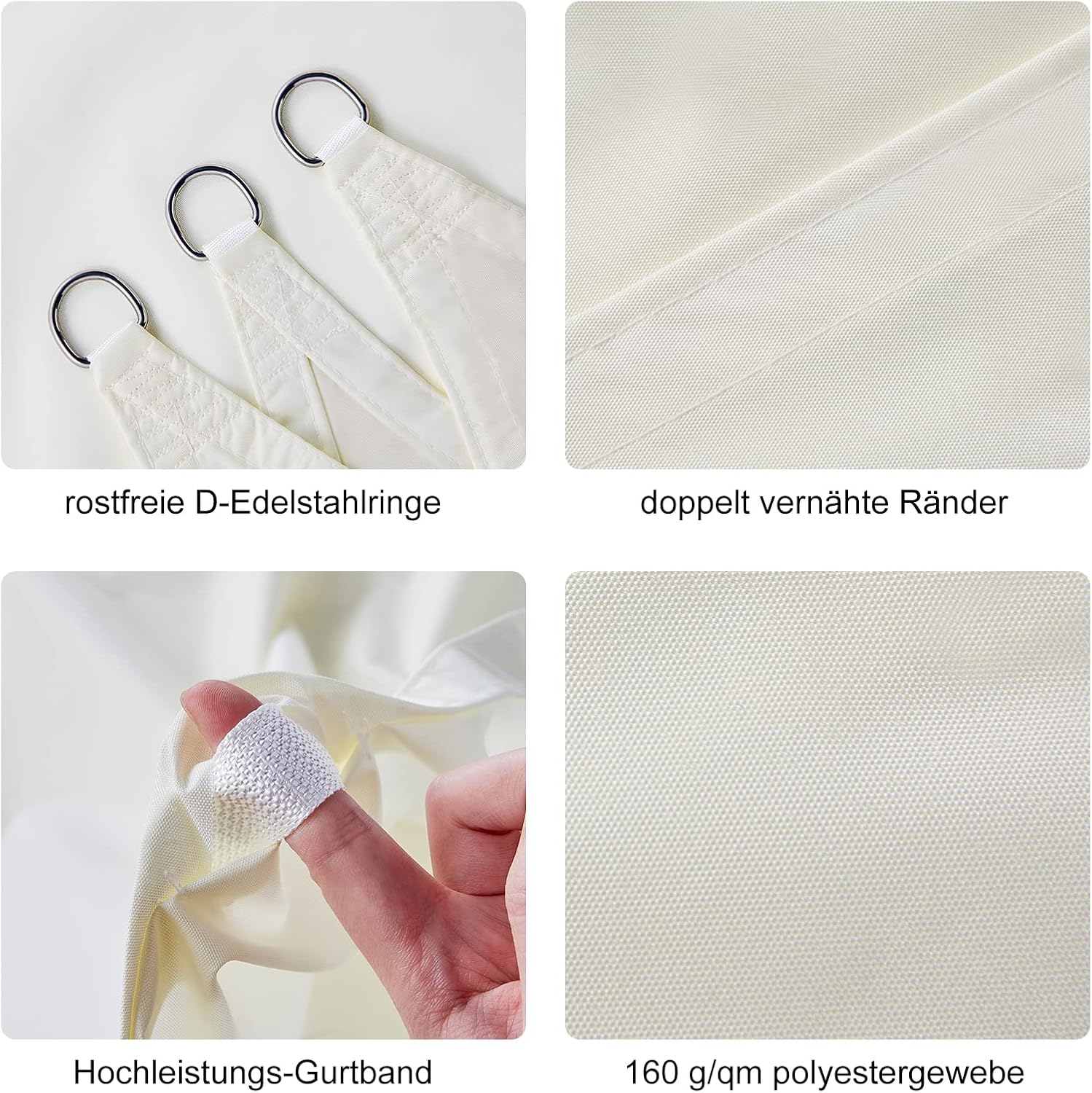 Voile d'ombrage imperméable, rectangulaire 3x5m, filet d'ombrage, protection UV, pour terrasses extérieures, beige - 3