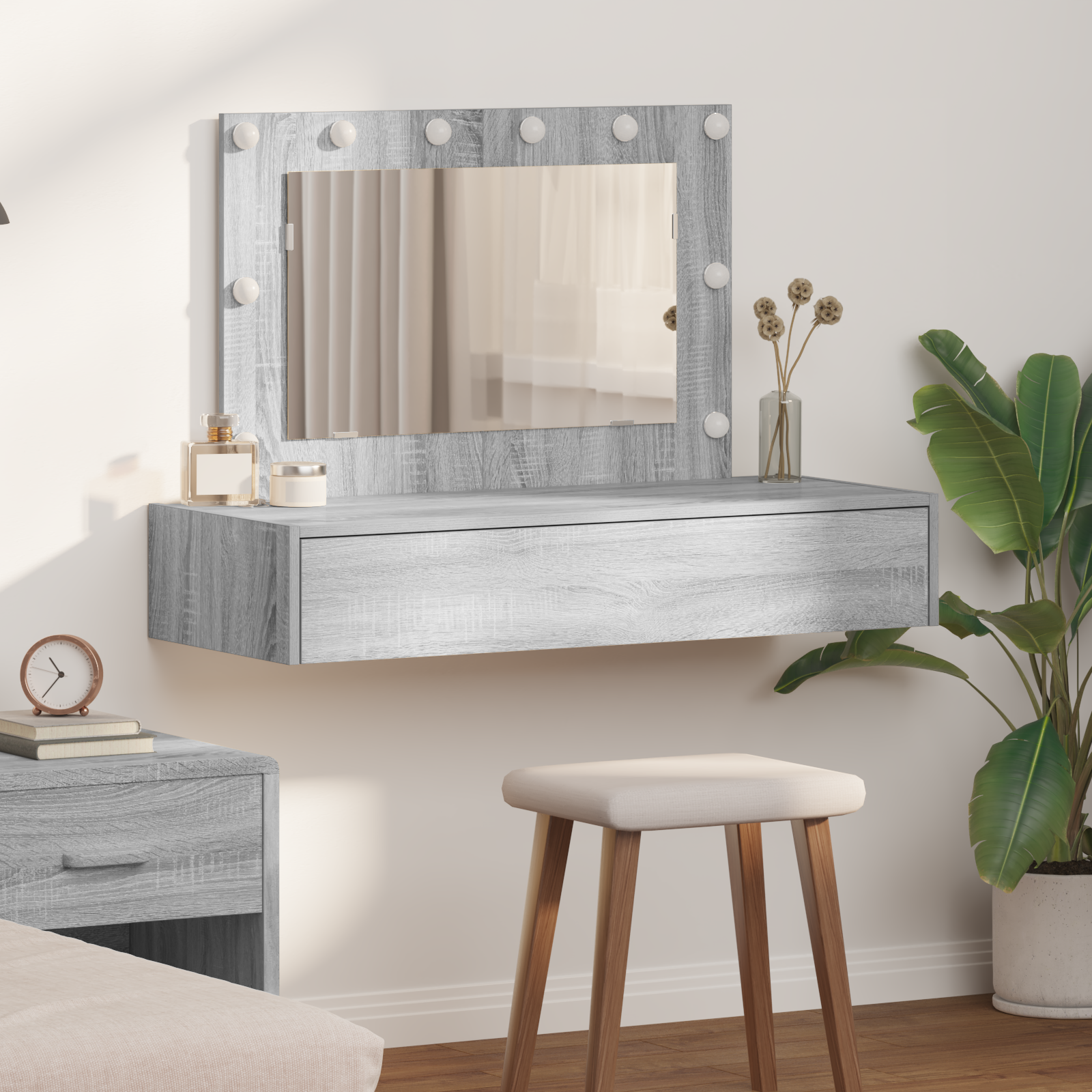 VidaXL Toeletta Con Specchio Rovere Sonoma 80x39x80 Cm - Tavolo Da Trucco Con Cassetti In Multistrato