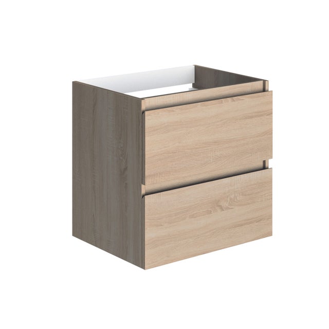 Meuble de salle de bain 2 tiroirs BAZIL éclairage LED 6 W et miroir 60 x 58 x 46 cm - couleur chêne