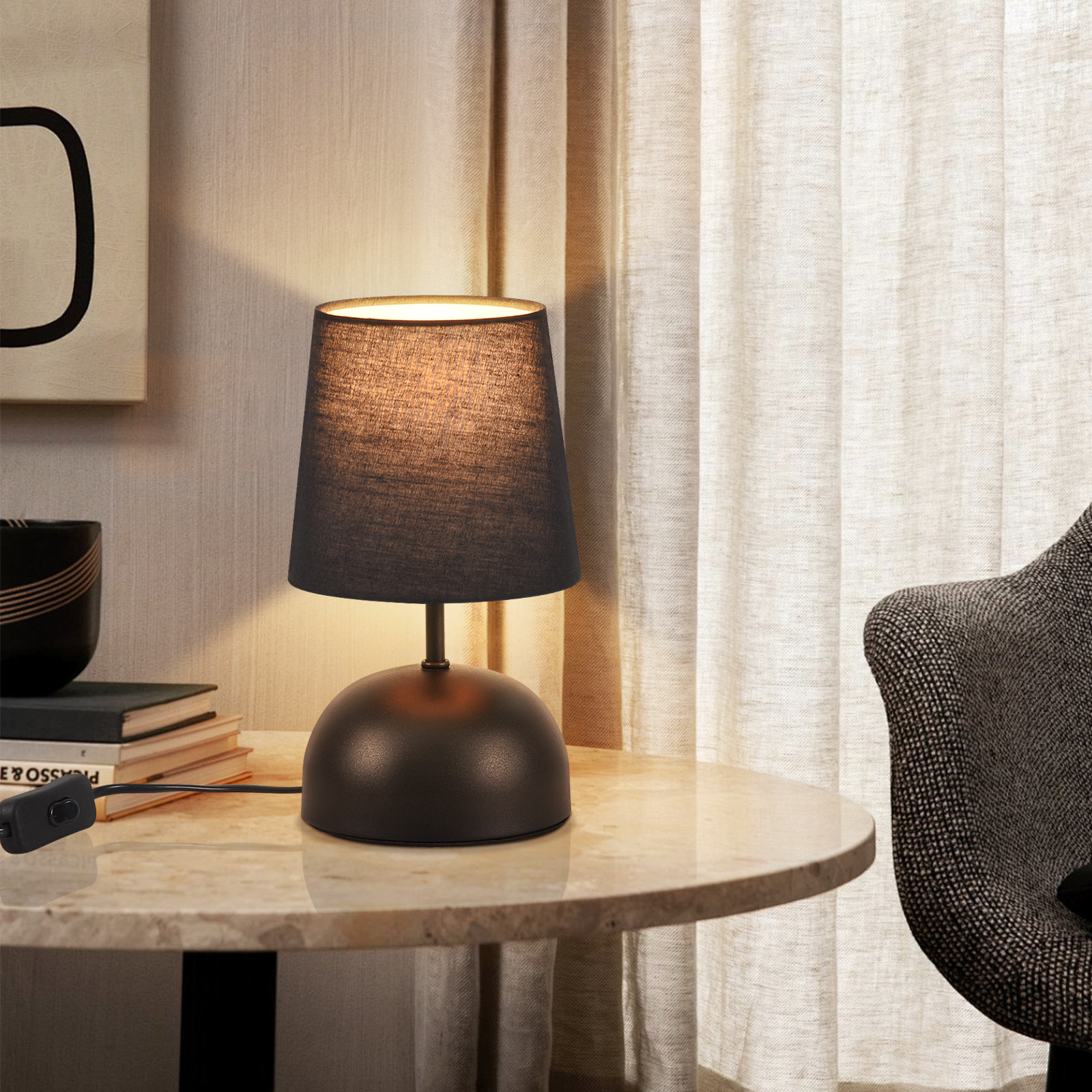 NETTLIFE Lampada da comodino set da 2 con cavo nero piccolo dal design moderno in tessuto - 4