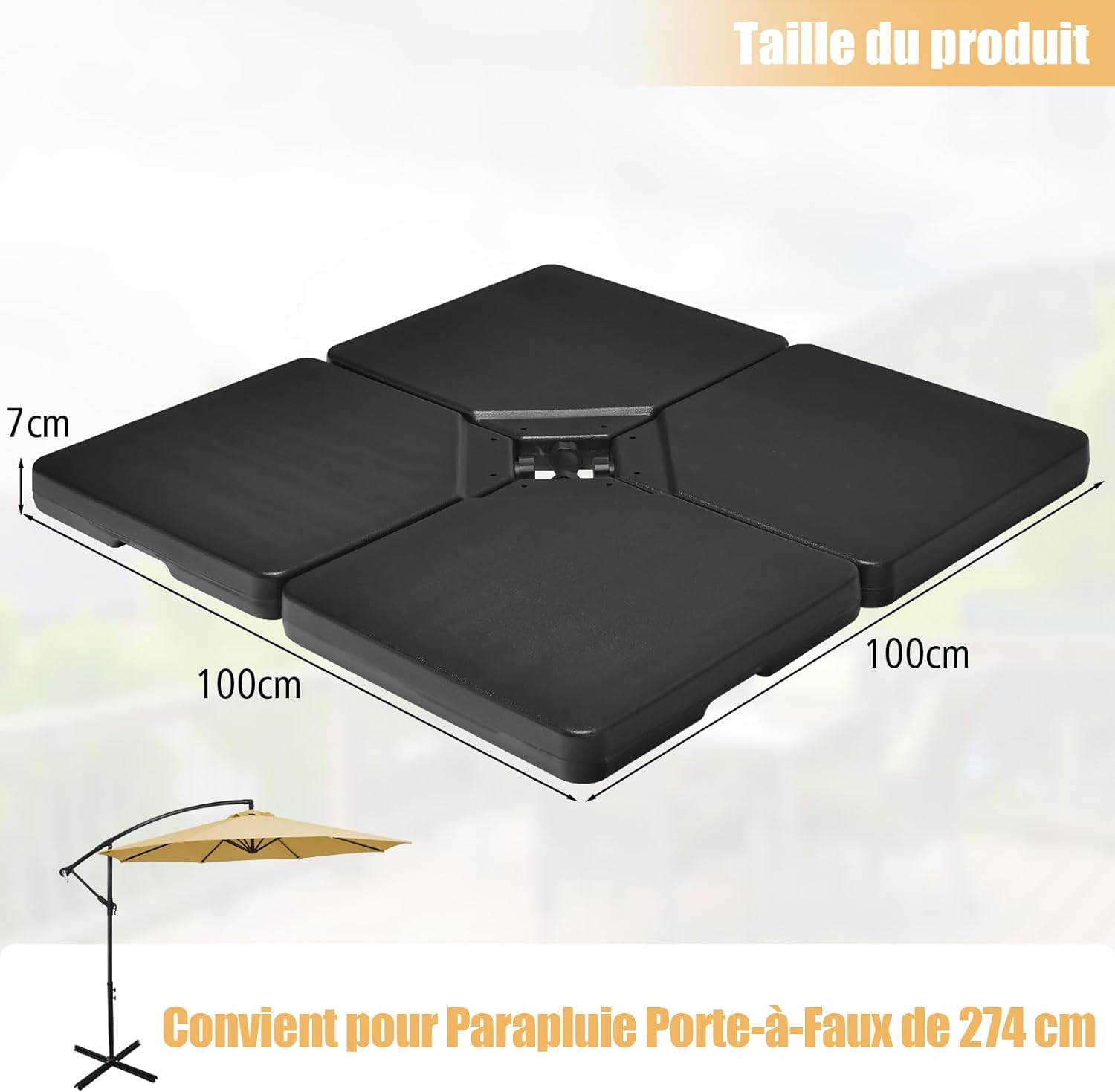Dalle Parasol Déporté Lot de 4, 100 x 100 x 7 cm - 3