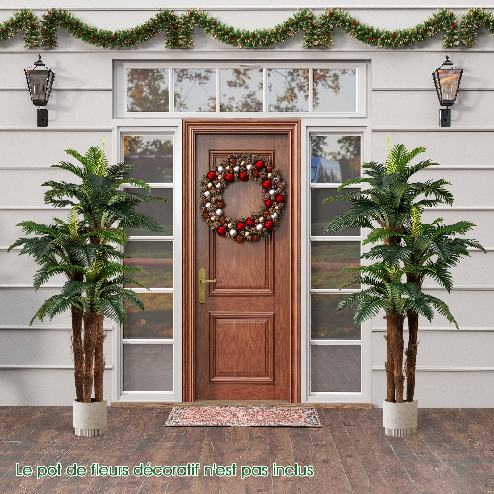 Lot de 2 Palmiers Artificiels de 191 cm, Faux Arbre Tropical en Pot avec 48 Feuilles Ajustables 3 Troncs Réalistes & Mousse, Décoration Moderne - 2