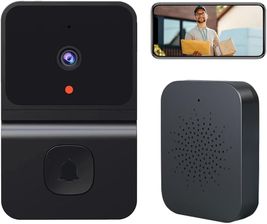 Bezprzewodowy dzwonek wideo Ring WiFi 480p, przechowywanie w chmurze, noktowizor, dwukierunkowe audio (czarny)